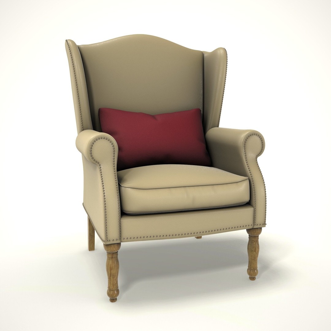 Wingback Chair 3D Model – Low Poly Farmhouse Furniture, FBX, Blender - View 7