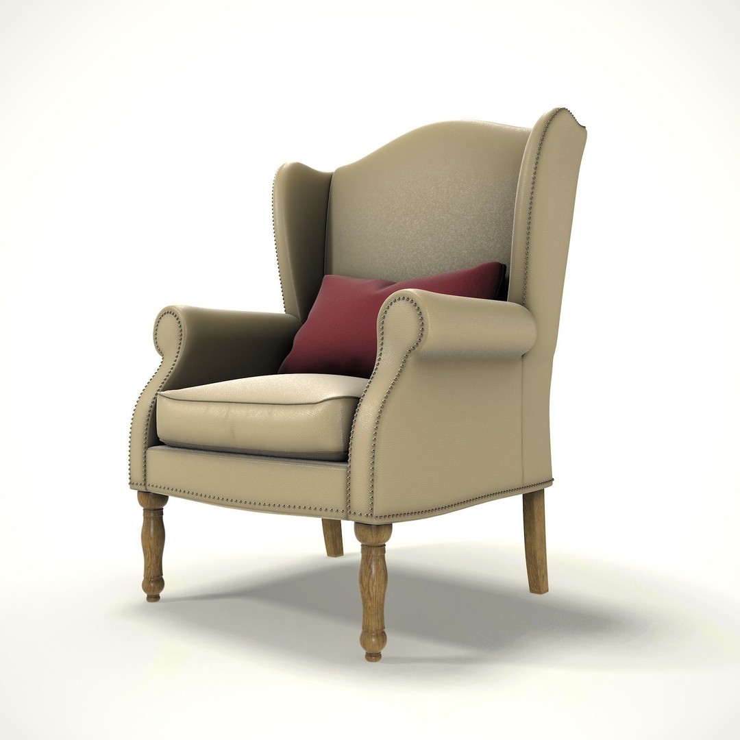 Wingback Chair 3D Model – Low Poly Farmhouse Furniture, FBX, Blender - View 8