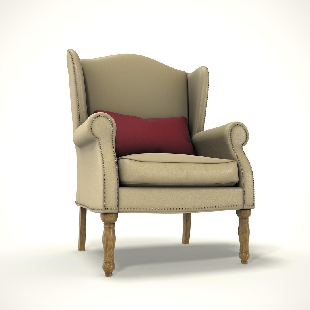 Wingback Chair 3D Model – Low Poly Farmhouse Furniture, FBX, Blender - View 9