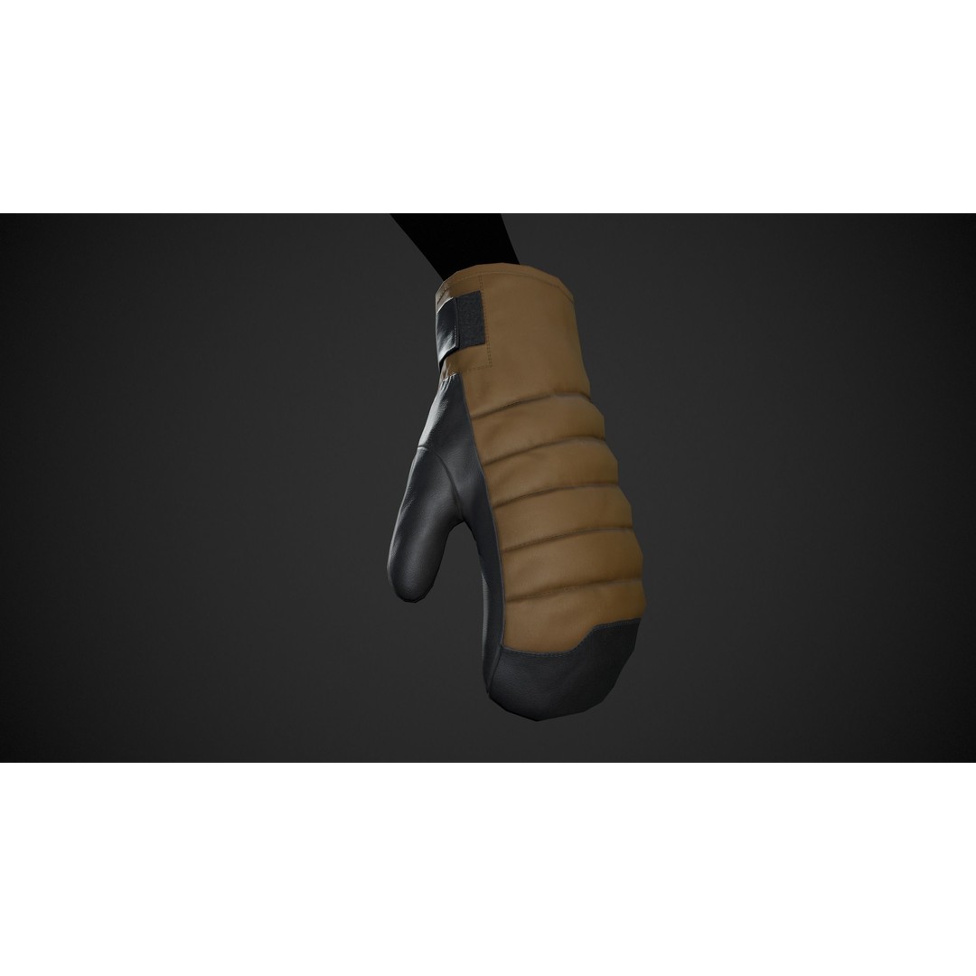 Brown And Black Snowboard Gloves 3D Model – Low Poly PBR Game Asset, FBX - View 4