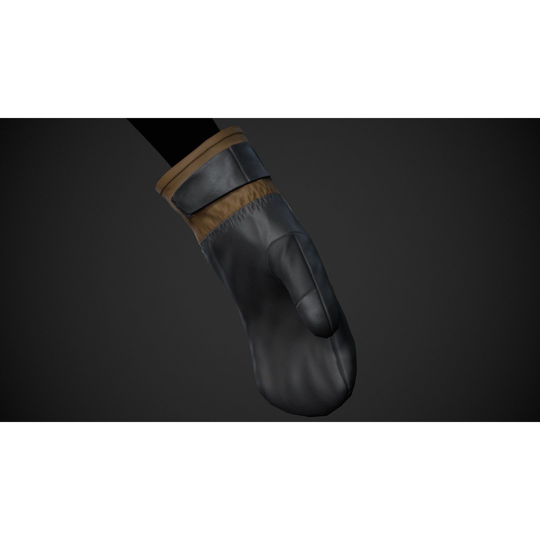 Brown And Black Snowboard Gloves 3D Model – Low Poly PBR Game Asset, FBX - View 5