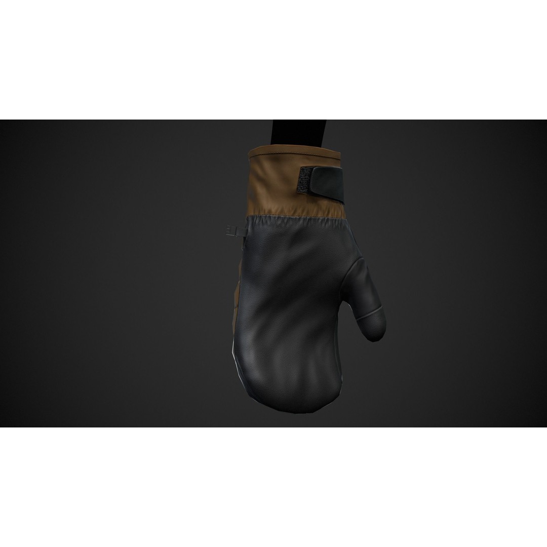 Brown And Black Snowboard Gloves 3D Model – Low Poly PBR Game Asset, FBX - View 6