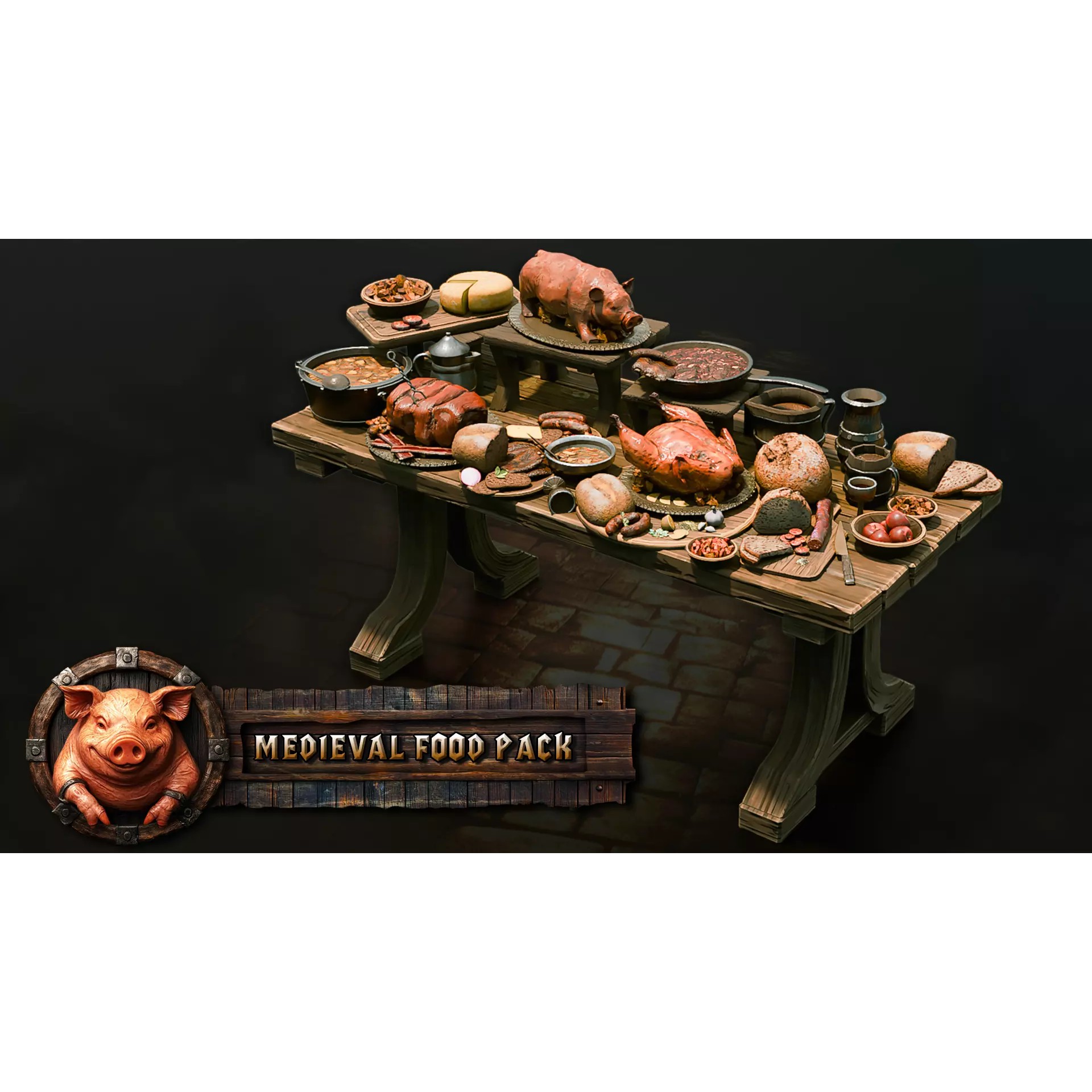 Stylized Medieval Food Pack - Low-Poly Game-Ready 3D Model - View 2