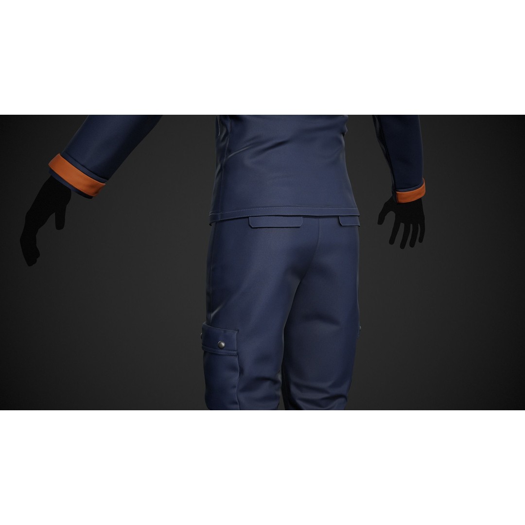 Blue Snowboard Outfit 3D Model – Low Poly PBR Game Asset, FBX, OBJ - View 10