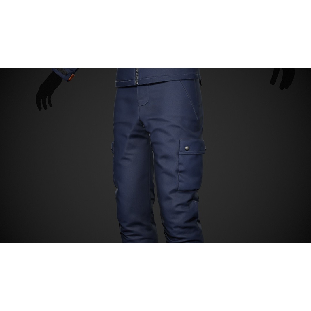 Blue Snowboard Outfit 3D Model – Low Poly PBR Game Asset, FBX, OBJ - View 11