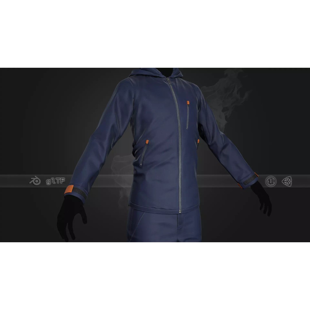 Blue Snowboard Outfit 3D Model – Low Poly PBR Game Asset, FBX, OBJ - View 2