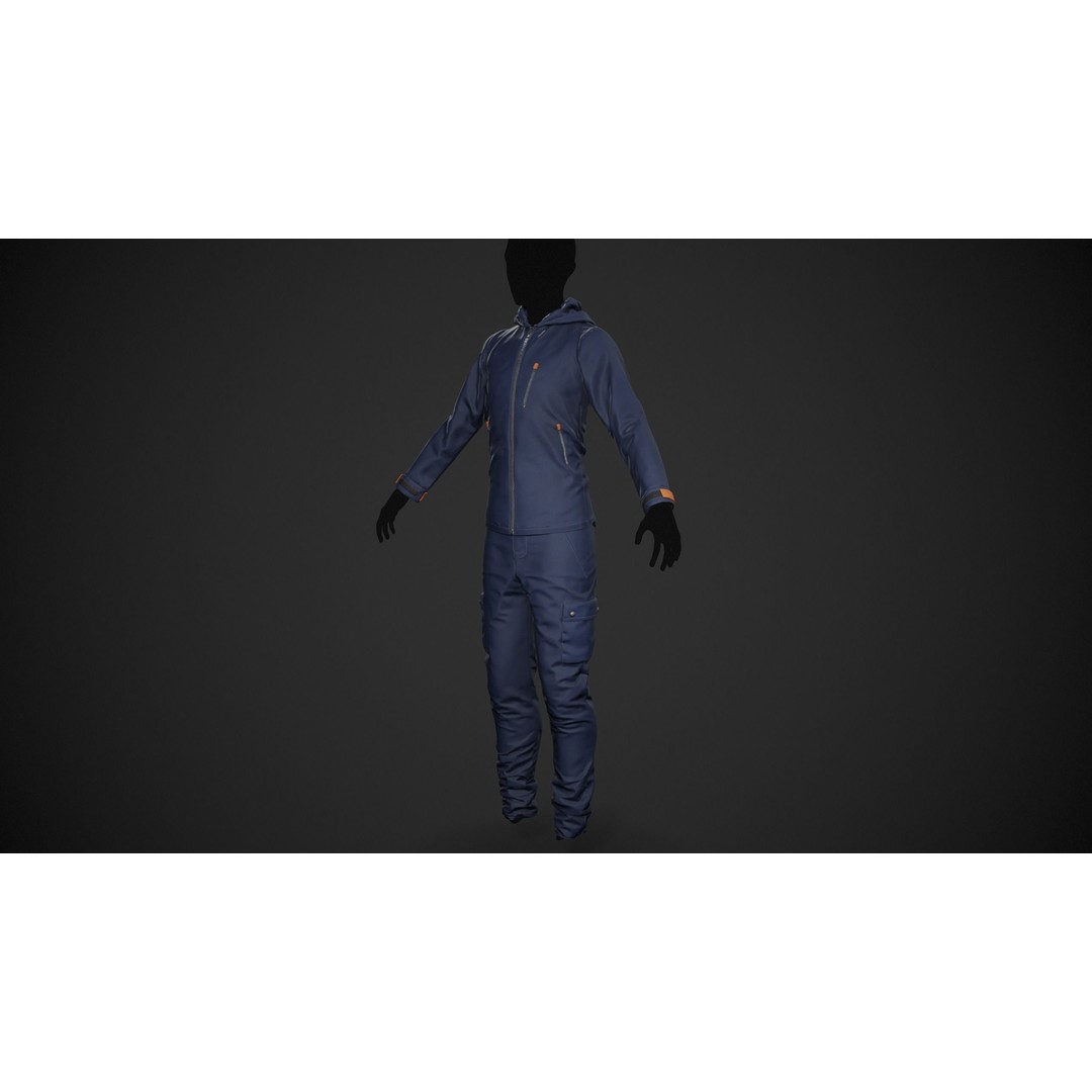 Blue Snowboard Outfit 3D Model – Low Poly PBR Game Asset, FBX, OBJ - View 3