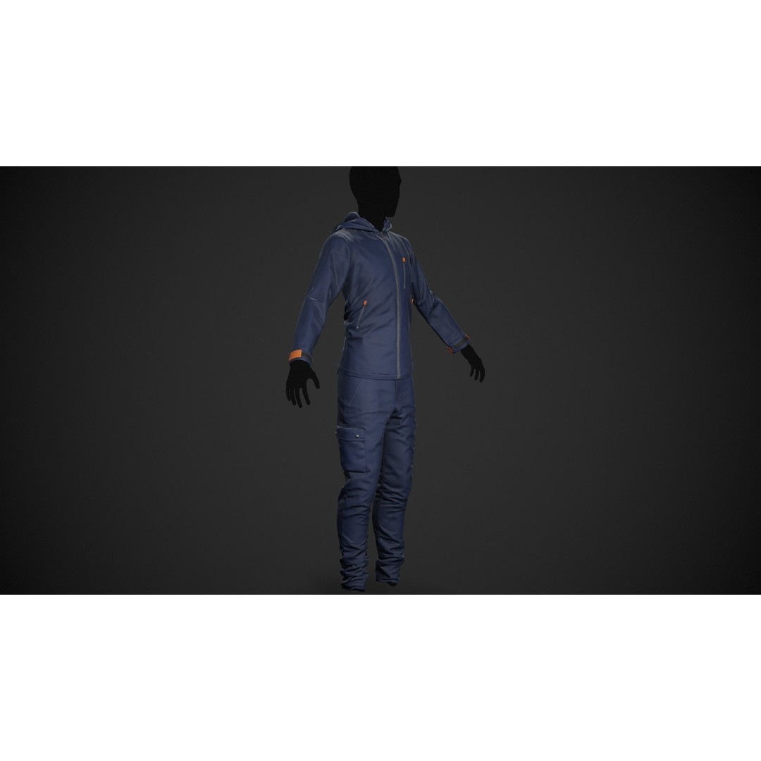 Blue Snowboard Outfit 3D Model – Low Poly PBR Game Asset, FBX, OBJ - View 4
