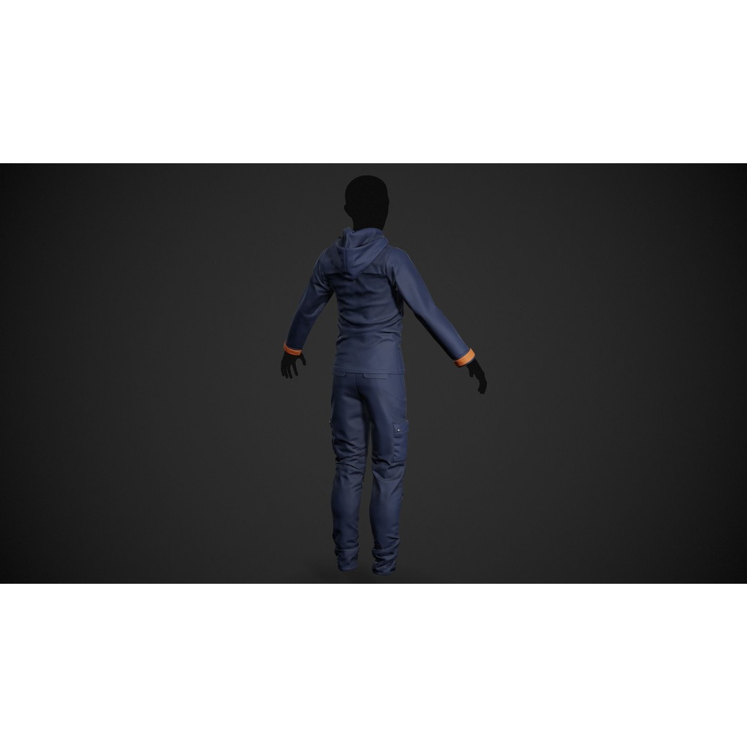 Blue Snowboard Outfit 3D Model – Low Poly PBR Game Asset, FBX, OBJ - View 5
