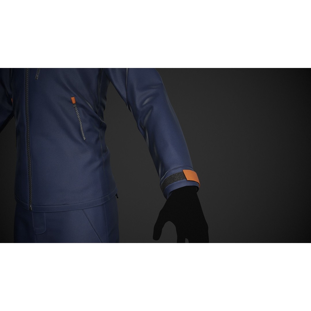 Blue Snowboard Outfit 3D Model – Low Poly PBR Game Asset, FBX, OBJ - View 9