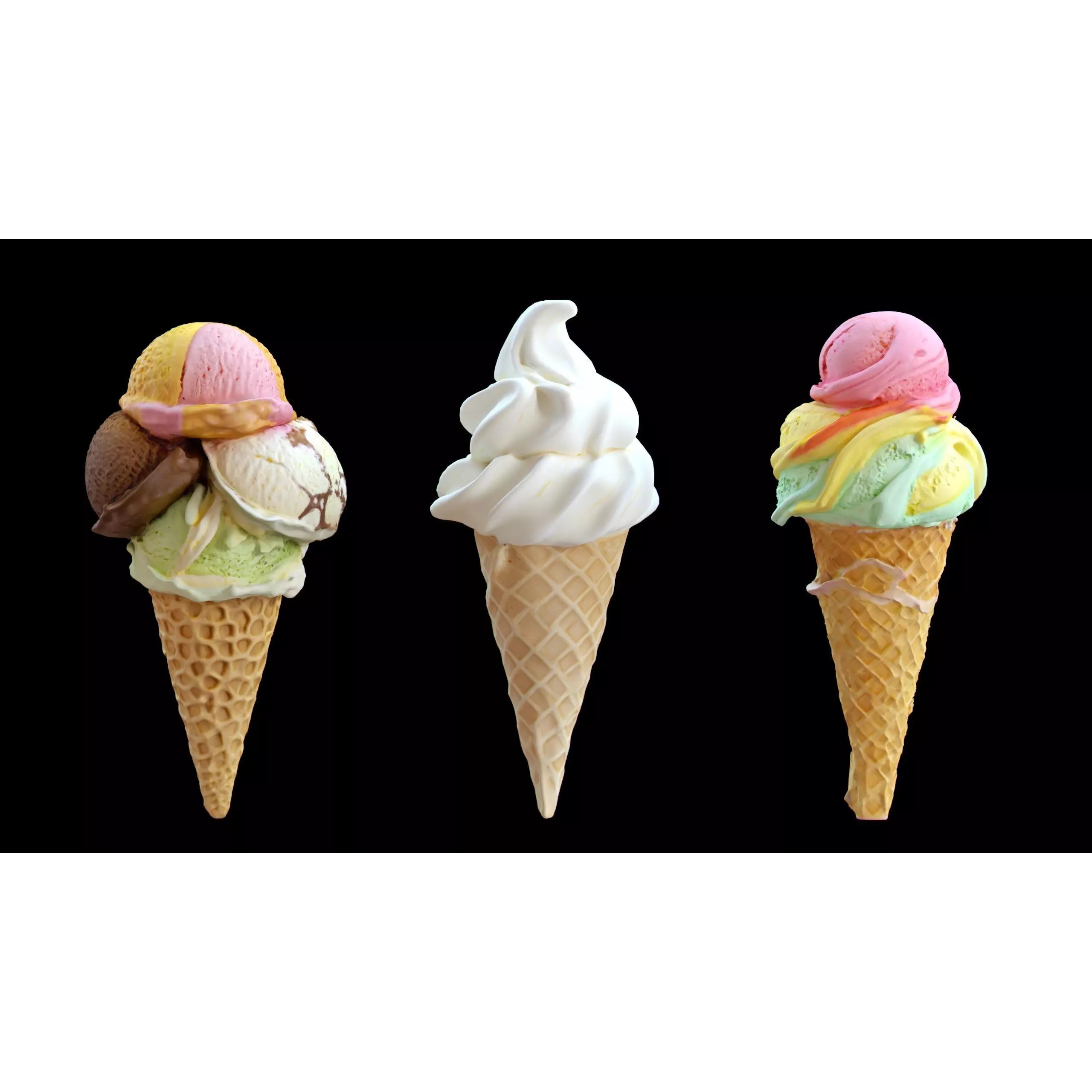Triple Ice Cream Cone Collection - Game-Ready 3D Model - View 10