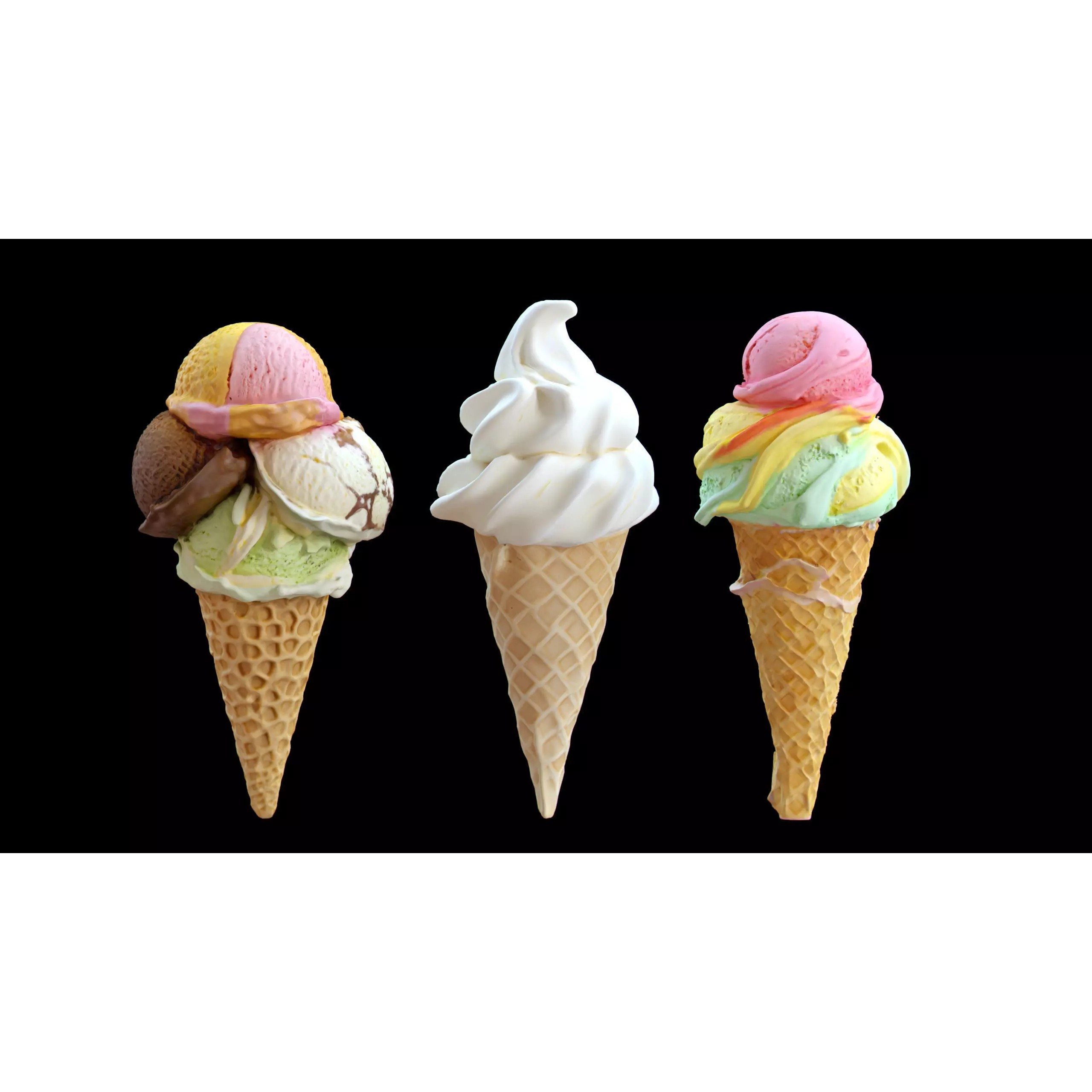 Triple Ice Cream Cone Collection - Game-Ready 3D Model - View 2