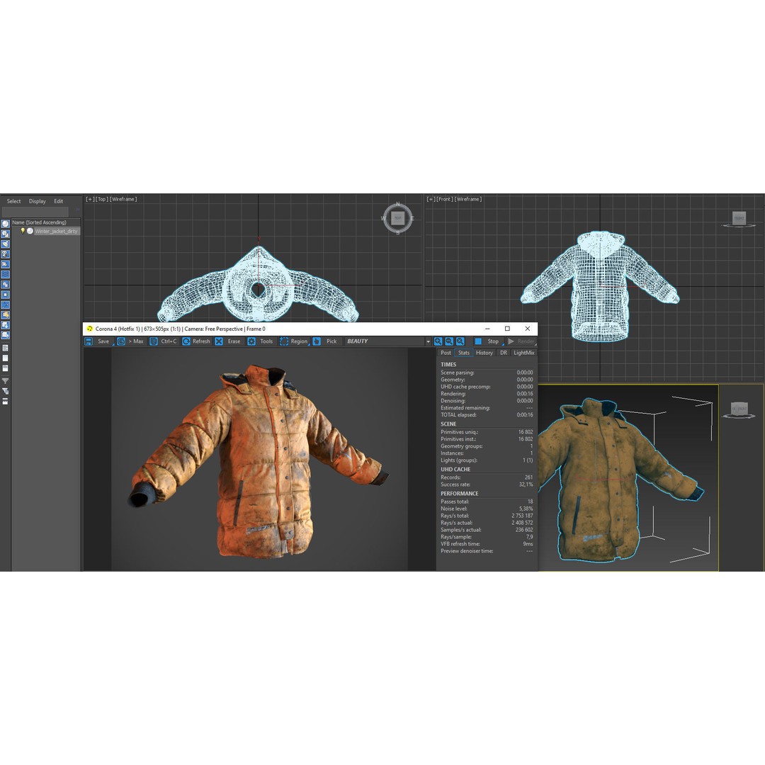 Dirty Winter Jacket 3D Model – Low Poly Game Ready Asset, FBX