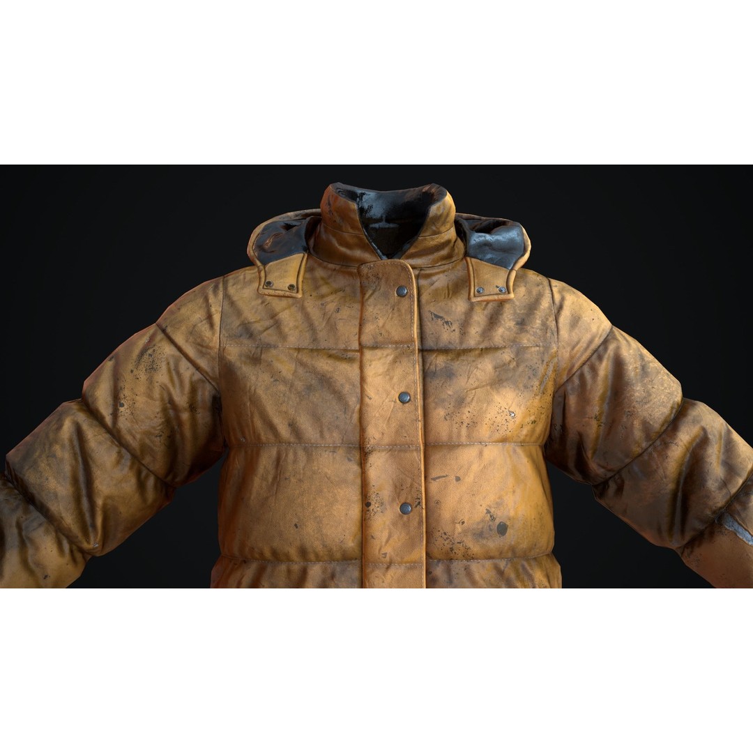 Dirty Winter Jacket 3D Model – Low Poly Game Ready Asset, FBX - View 12