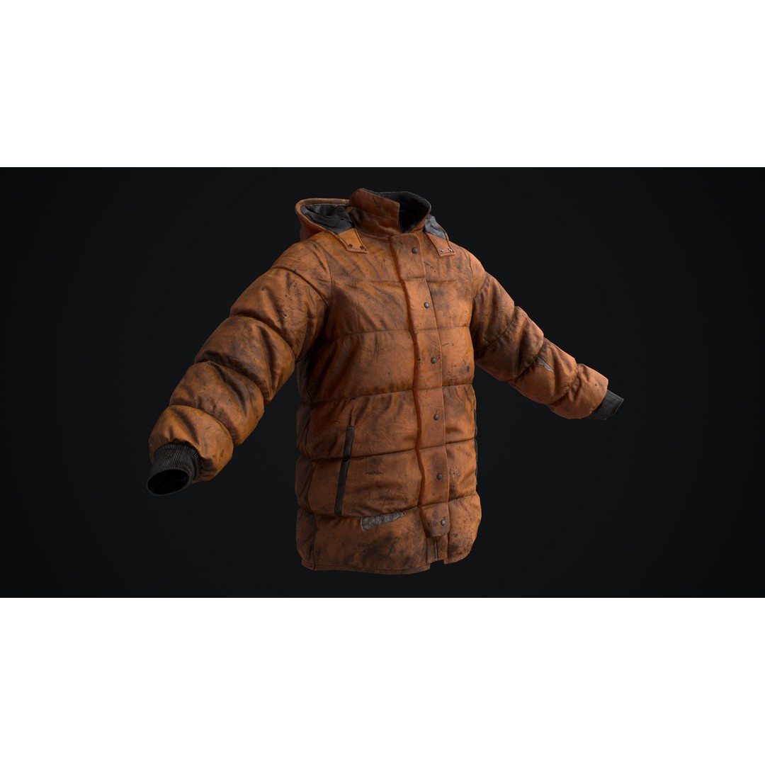 Dirty Winter Jacket 3D Model – Low Poly Game Ready Asset, FBX - View 22