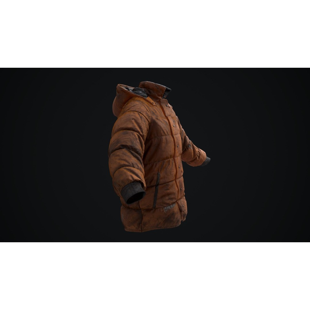 Dirty Winter Jacket 3D Model – Low Poly Game Ready Asset, FBX - View 24