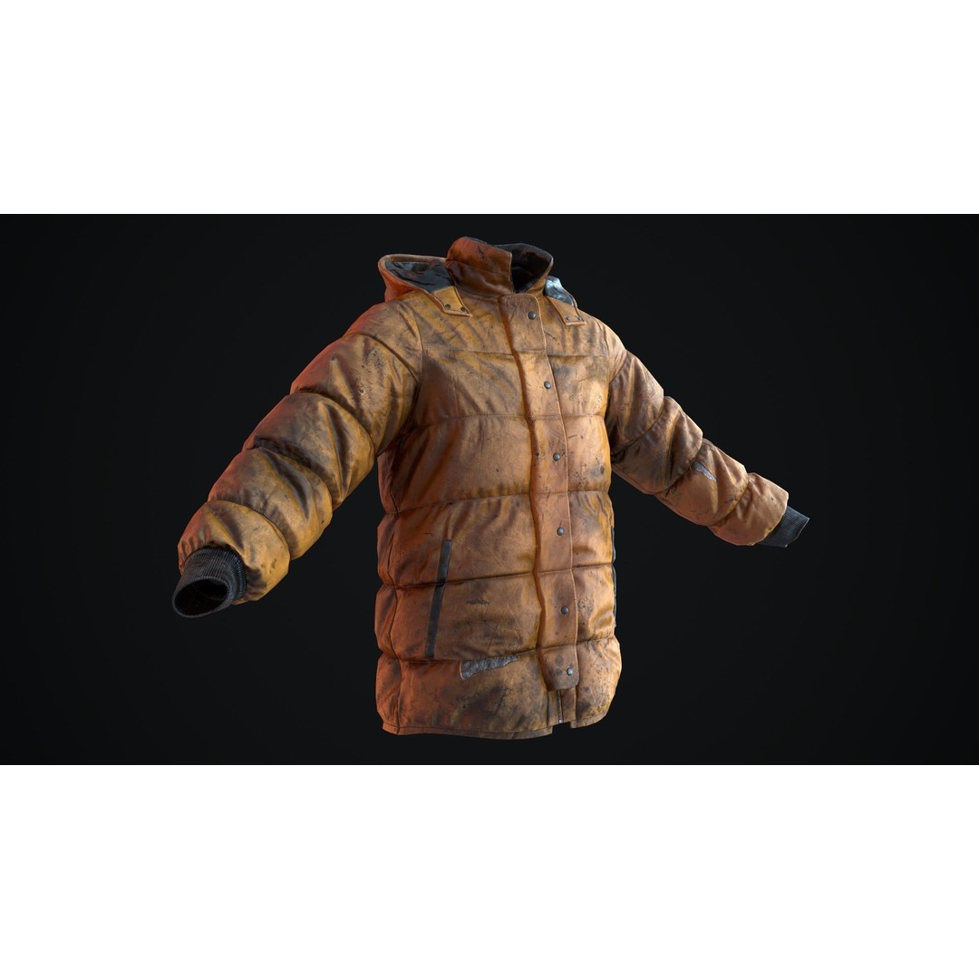 Dirty Winter Jacket 3D Model – Low Poly Game Ready Asset, FBX - View 3