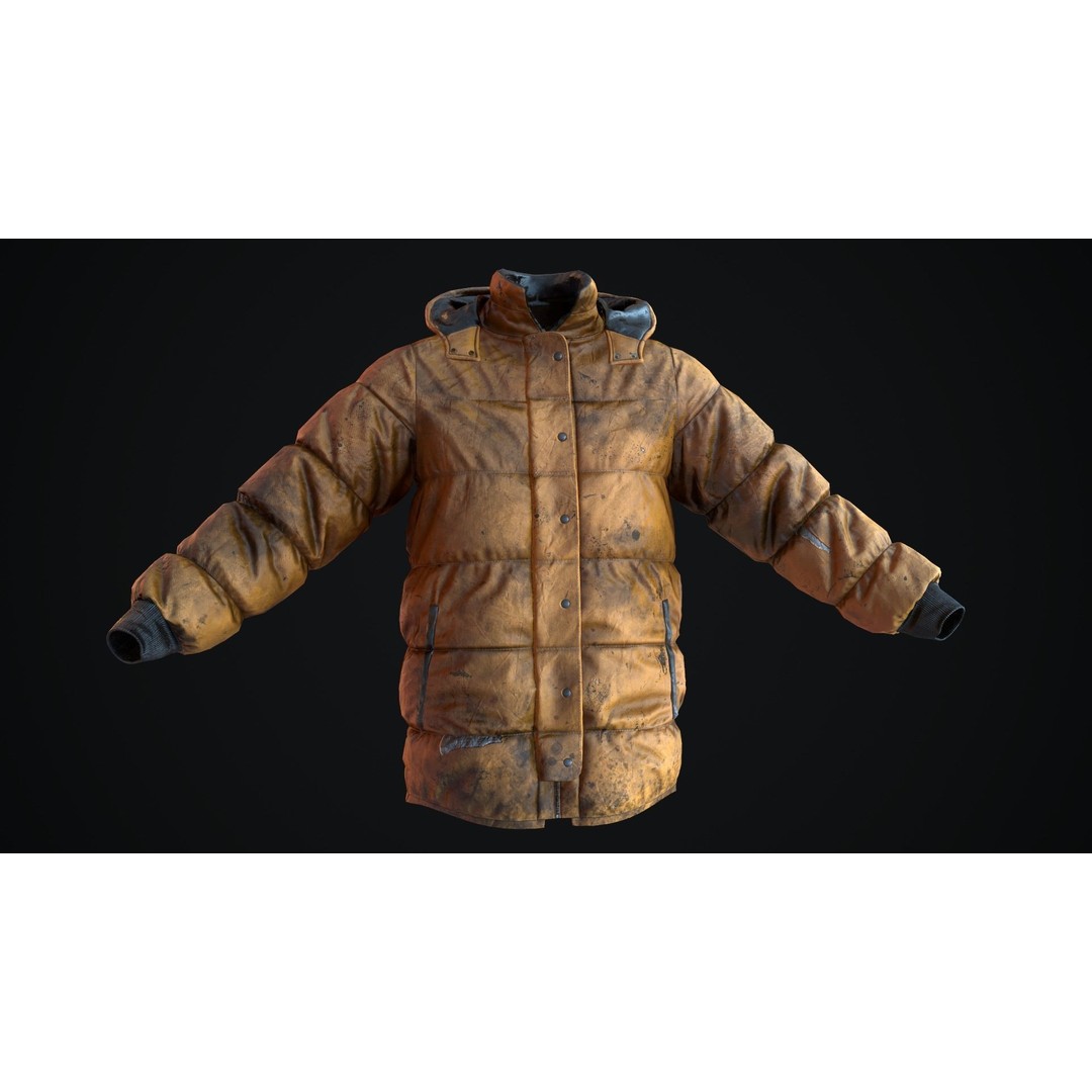 Dirty Winter Jacket 3D Model – Low Poly Game Ready Asset, FBX - View 4