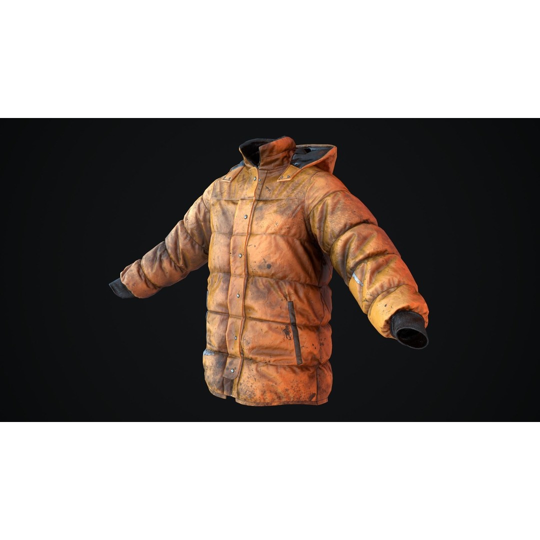 Dirty Winter Jacket 3D Model – Low Poly Game Ready Asset, FBX - View 5