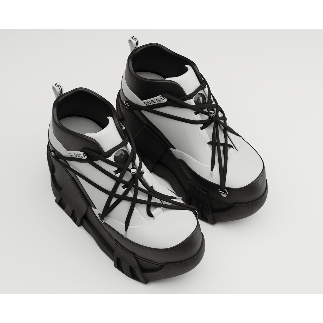 Black Sneakers 3D Model – Low Poly Game Ready Footwear, FBX, OBJ - View 7