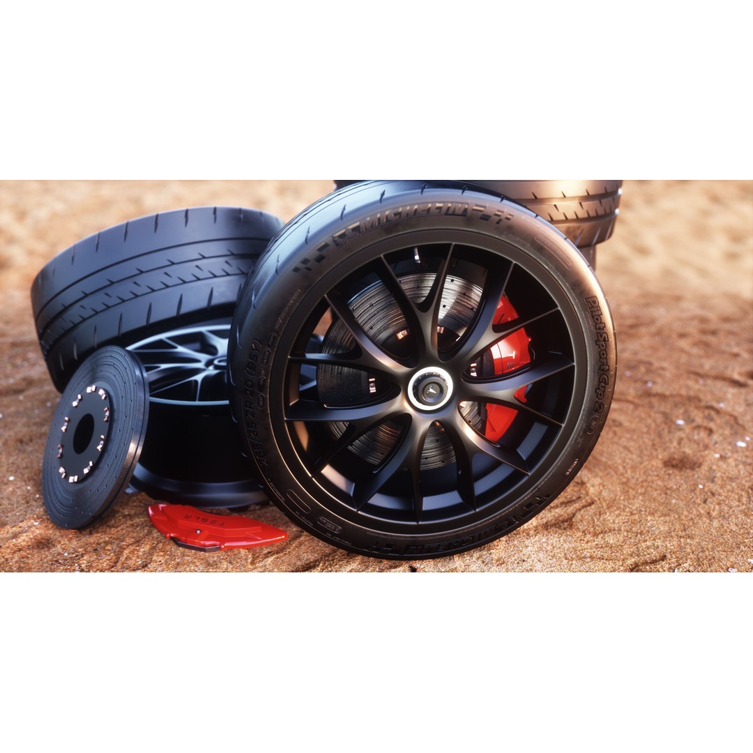 Tesla Roadster 3D Model – Low Poly Sport Car Wheels with PBR Textures - View 15