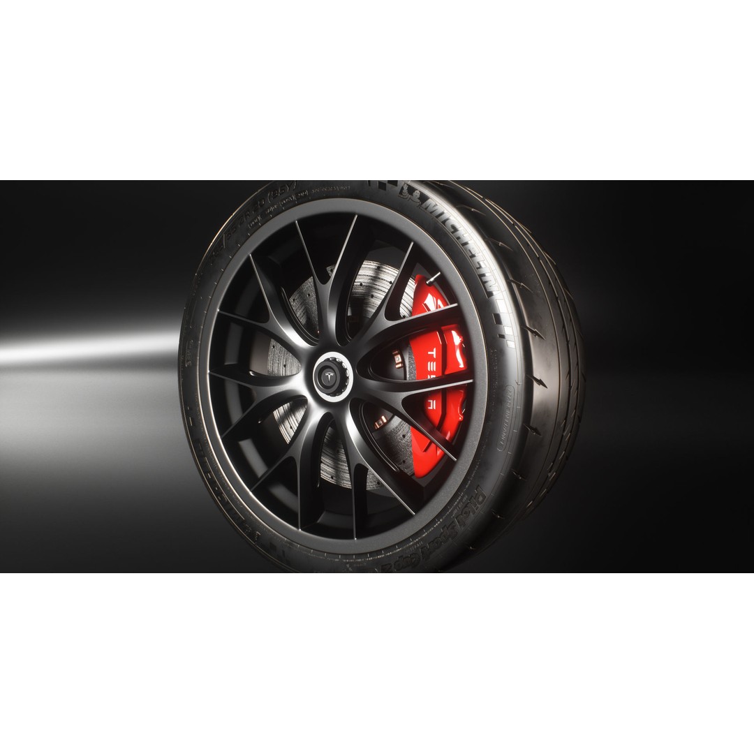 Tesla Roadster 3D Model – Low Poly Sport Car Wheels with PBR Textures - View 8