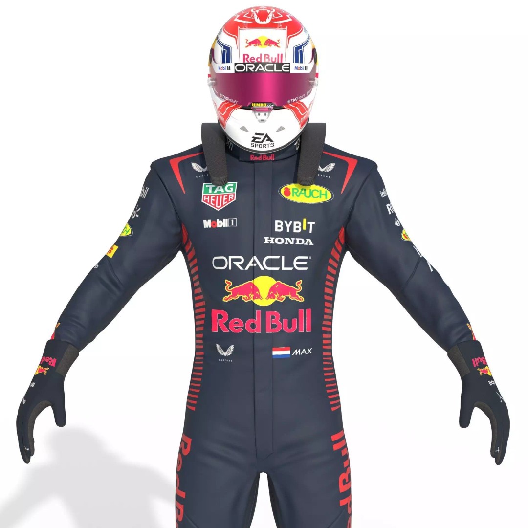 F1 Red Bull Suit 2023 3D Model – High Detail Game-Ready Asset, FBX, OBJ - View 10