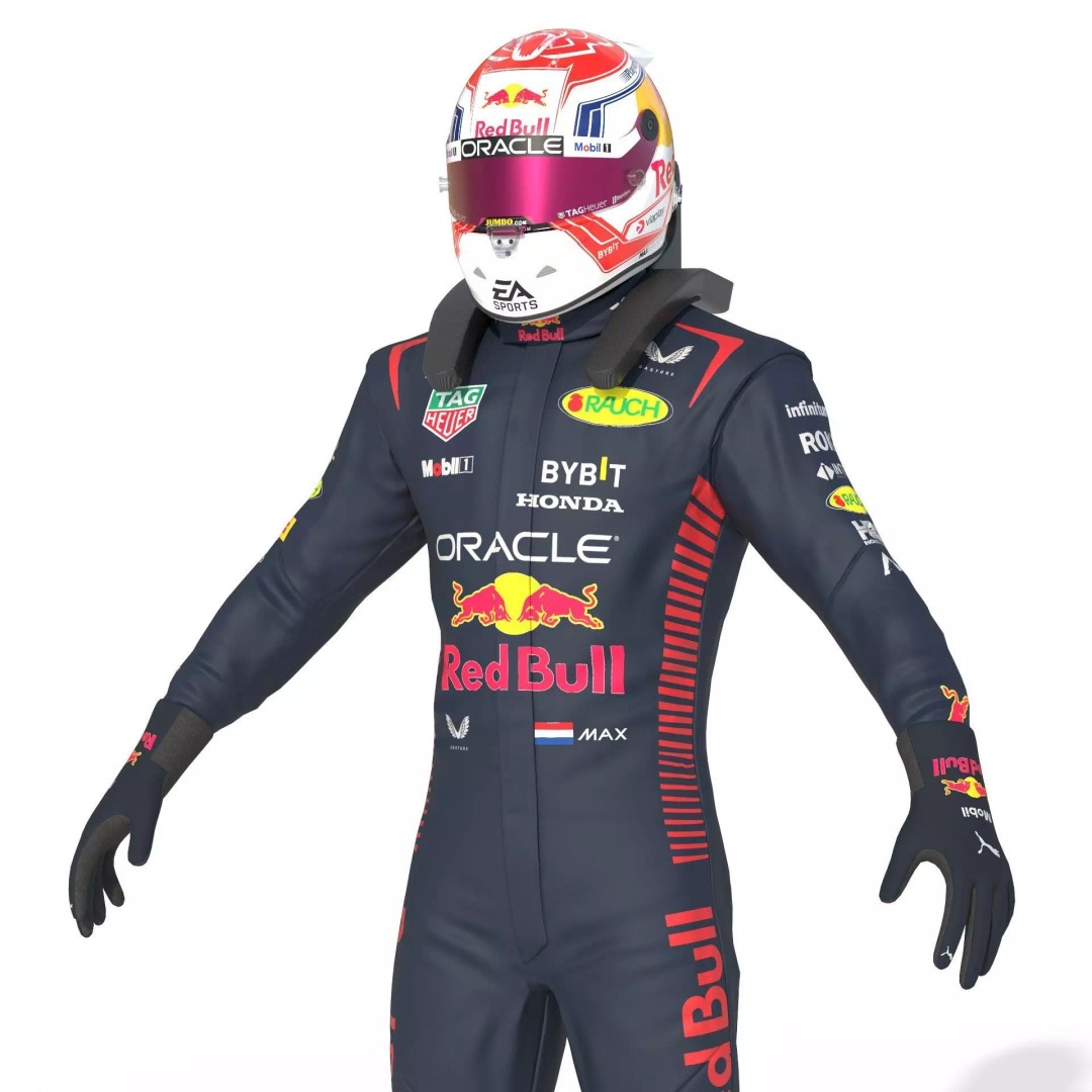 F1 Red Bull Suit 2023 3D Model – High Detail Game-Ready Asset, FBX, OBJ - View 11