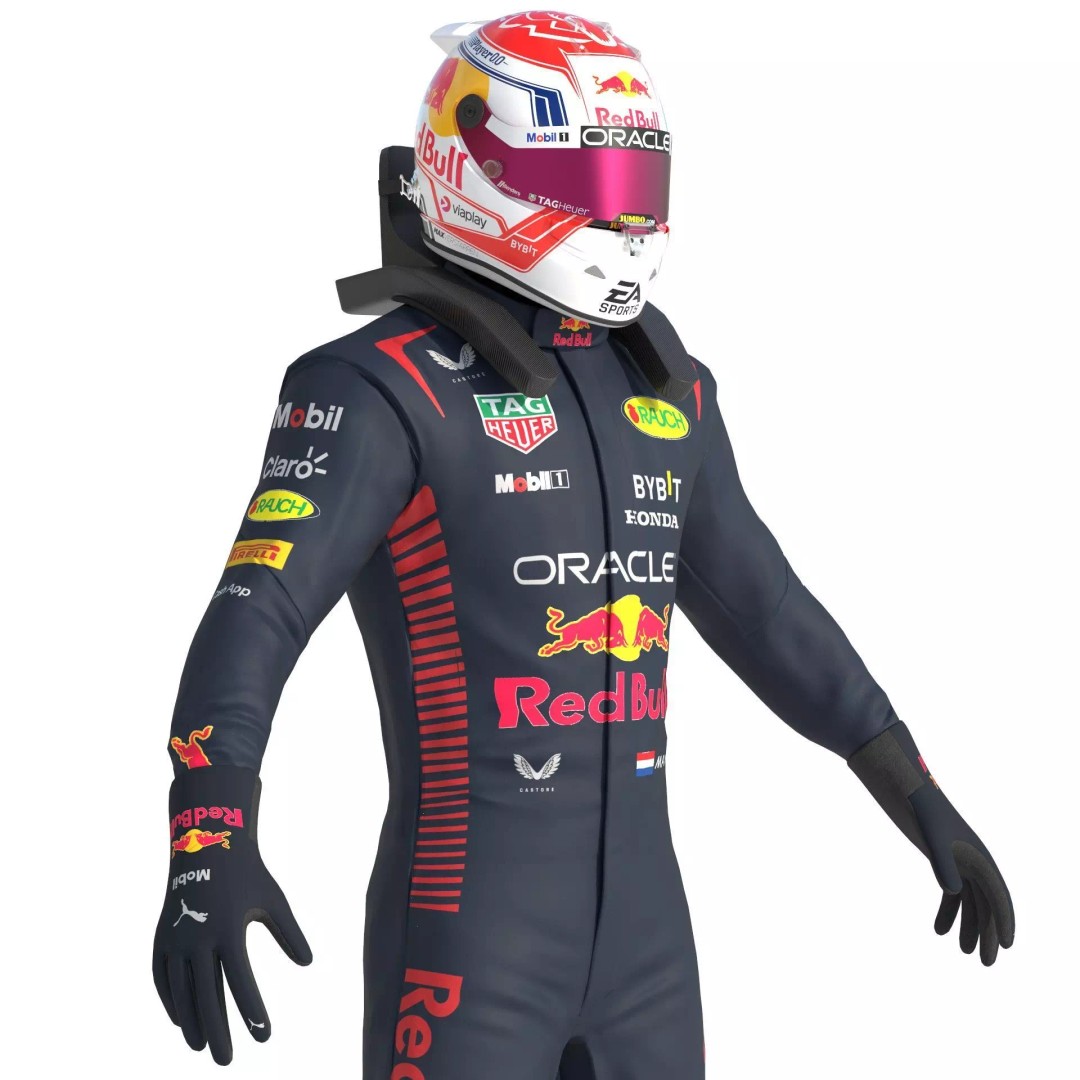 F1 Red Bull Suit 2023 3D Model – High Detail Game-Ready Asset, FBX, OBJ - View 12
