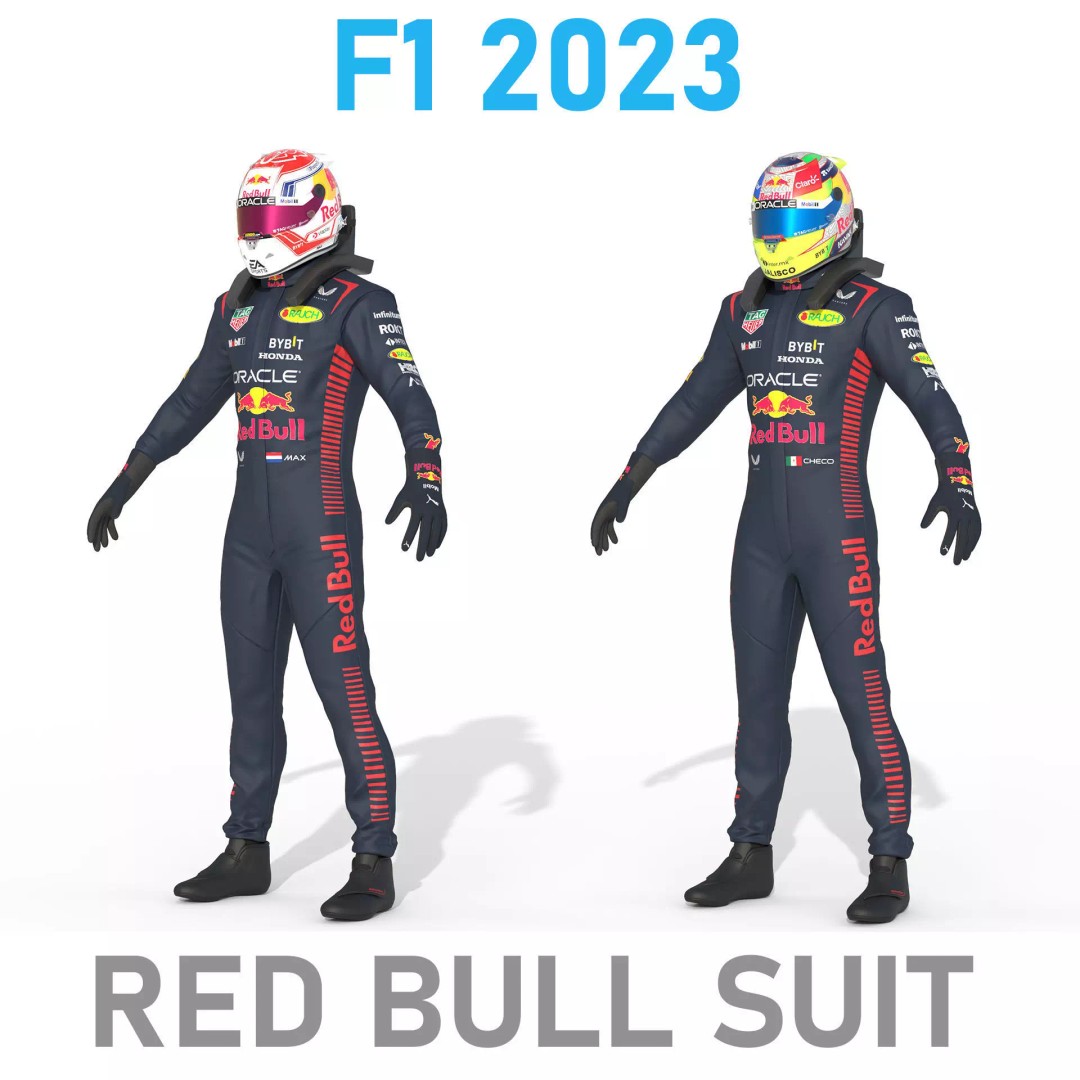 F1 Red Bull Suit 2023 3D Model – High Detail Game-Ready Asset, FBX, OBJ - View 2