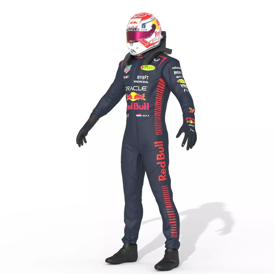 F1 Red Bull Suit 2023 3D Model – High Detail Game-Ready Asset, FBX, OBJ - View 4