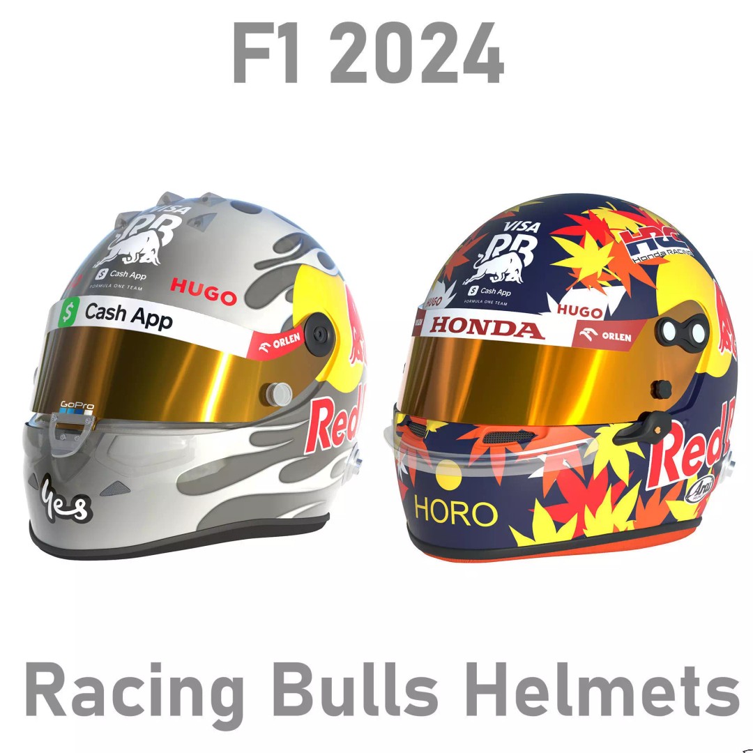 F1 Racing Bulls Helmets 2024 3D Model – High Detail PBR Asset, FBX, OBJ - View 2