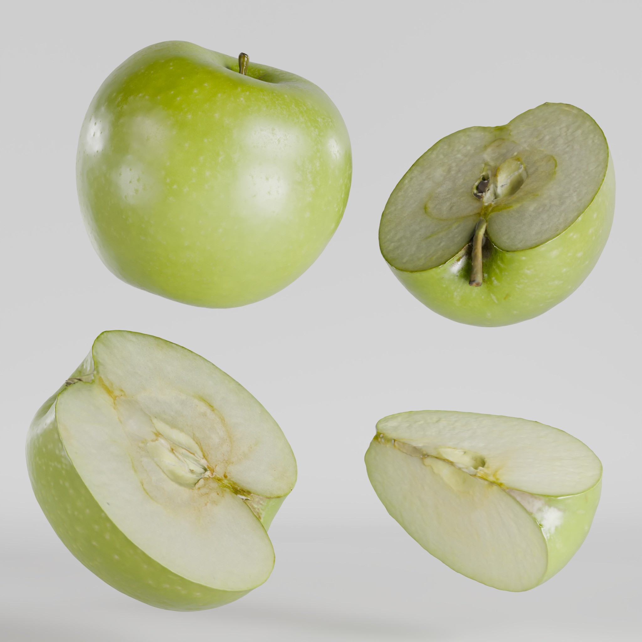 Green Apple - Low-Poly Game-Ready 3D Model - View 3