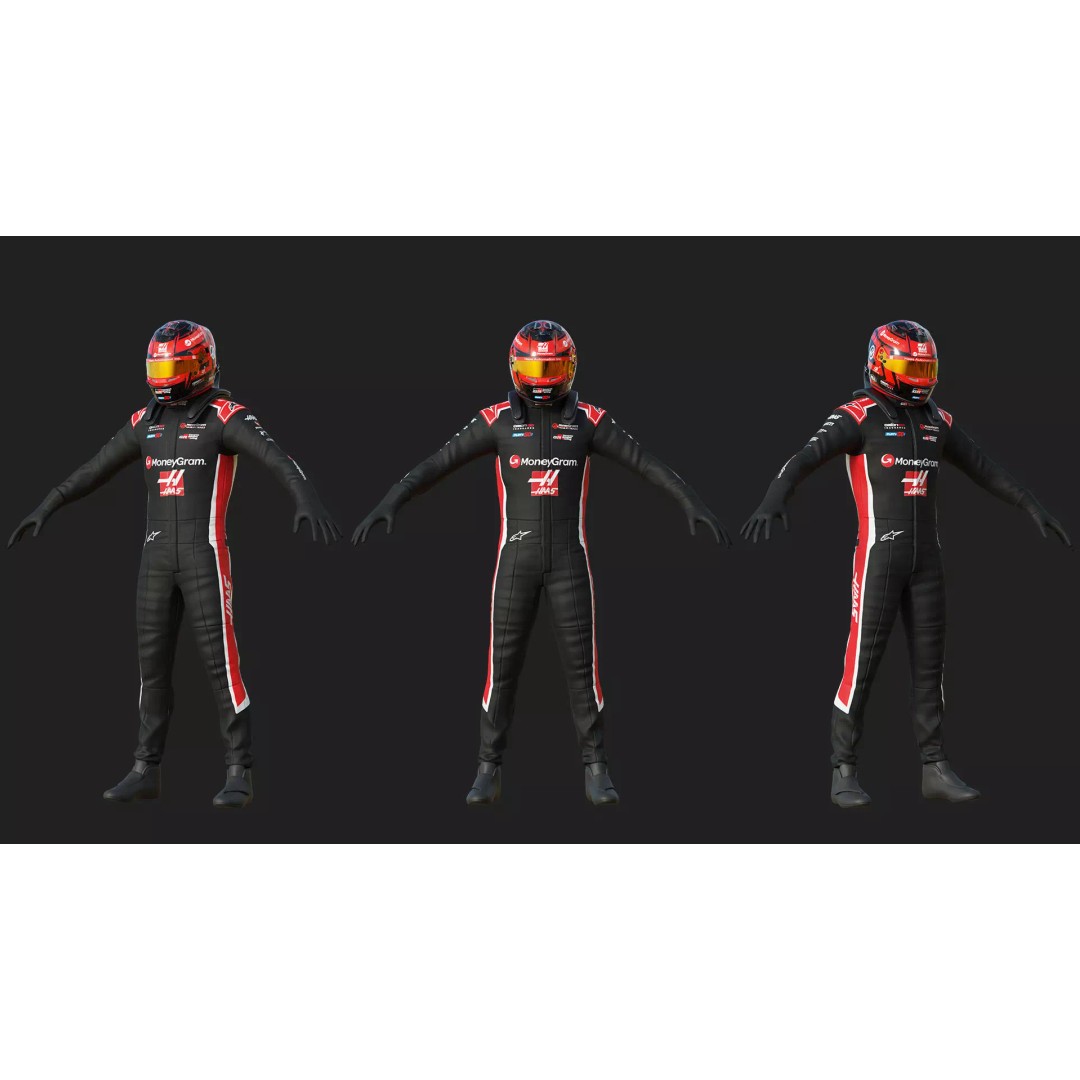 Haas Racing Suit 2025 3D Model – High Poly Game-Ready Asset, FBX, Blender - View 3