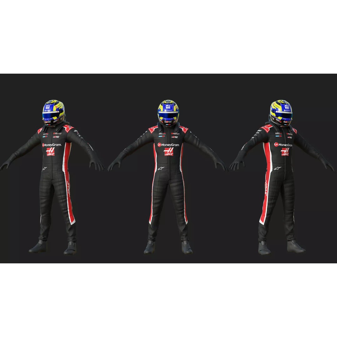Haas Racing Suit 2025 3D Model – High Poly Game-Ready Asset, FBX, Blender - View 4