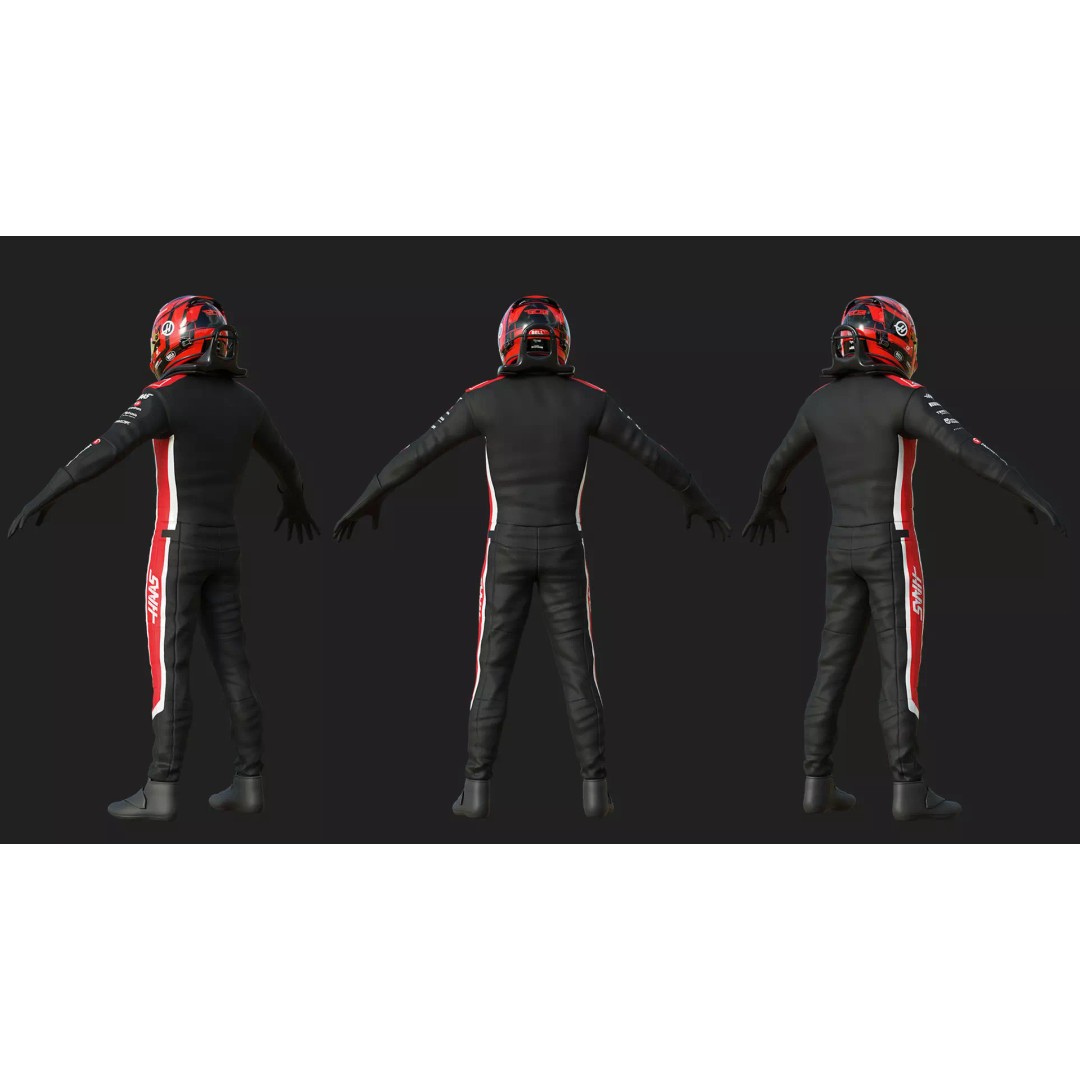Haas Racing Suit 2025 3D Model – High Poly Game-Ready Asset, FBX, Blender - View 7