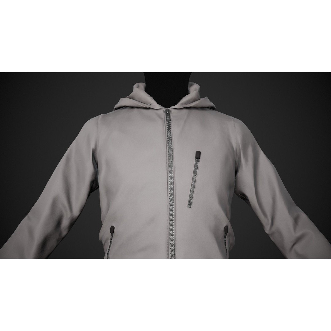 Gray Snowboard Hoodie 3D Model – Low Poly PBR Game Asset, FBX - View 12