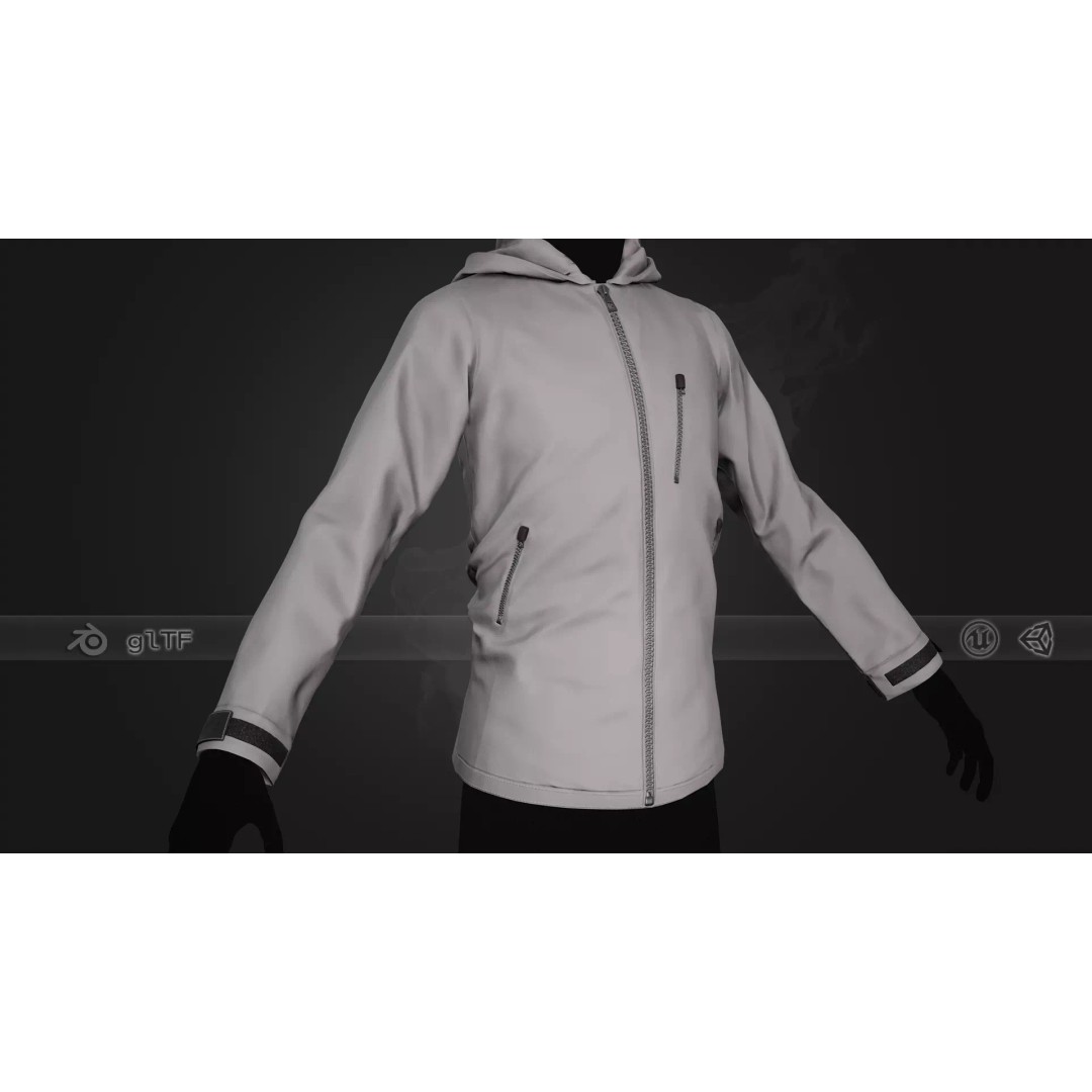 Gray Snowboard Hoodie 3D Model – Low Poly PBR Game Asset, FBX - View 2