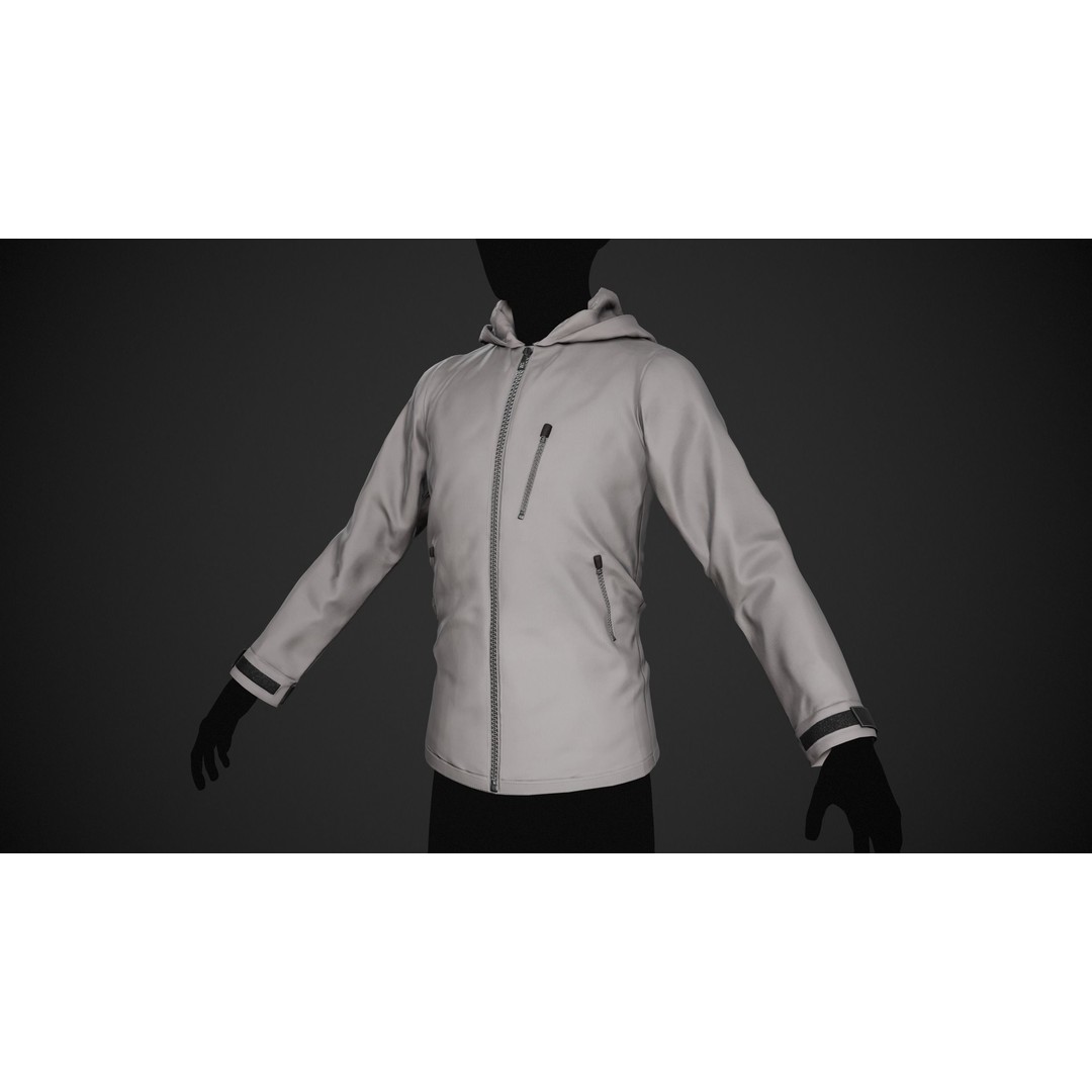 Gray Snowboard Hoodie 3D Model – Low Poly PBR Game Asset, FBX - View 3