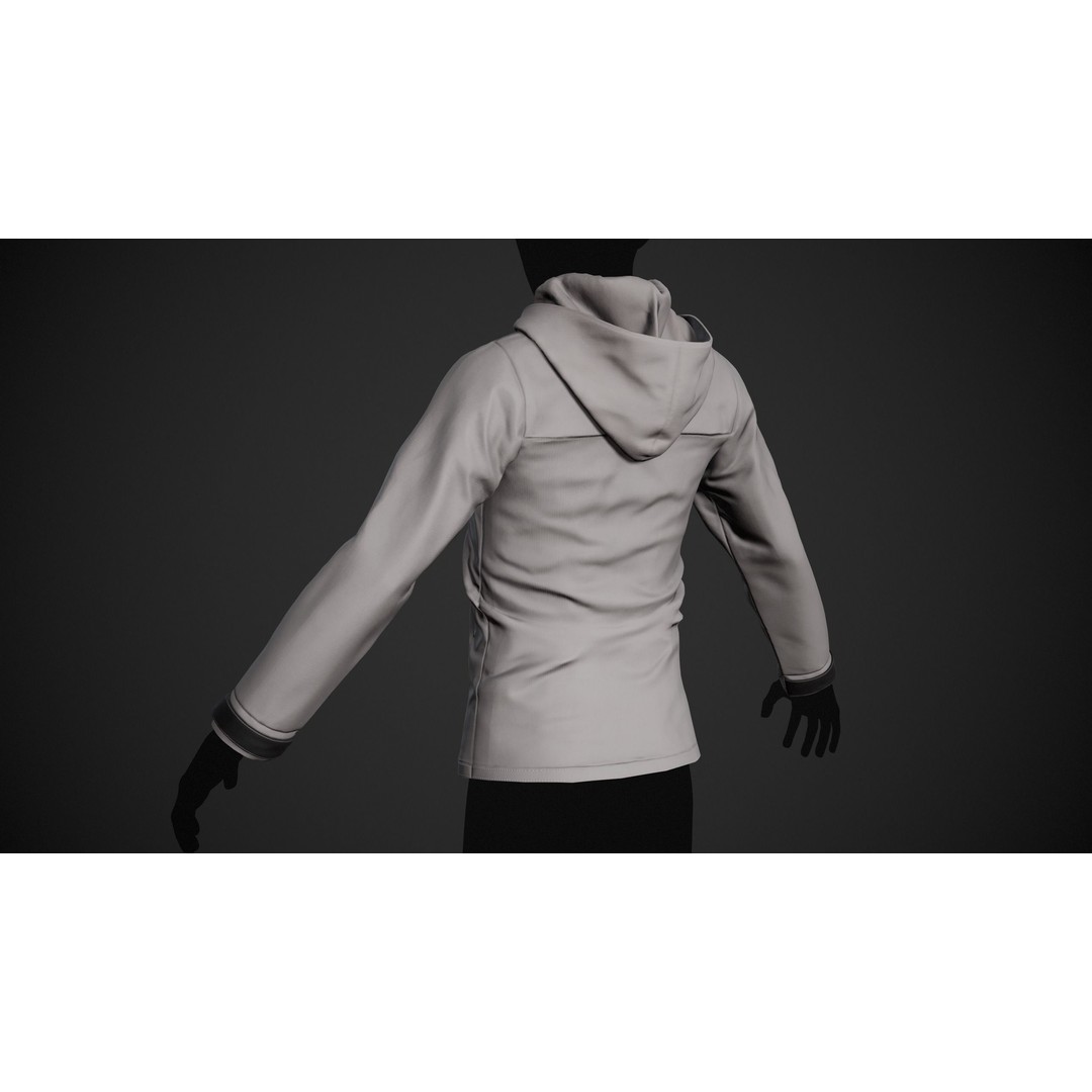 Gray Snowboard Hoodie 3D Model – Low Poly PBR Game Asset, FBX - View 6