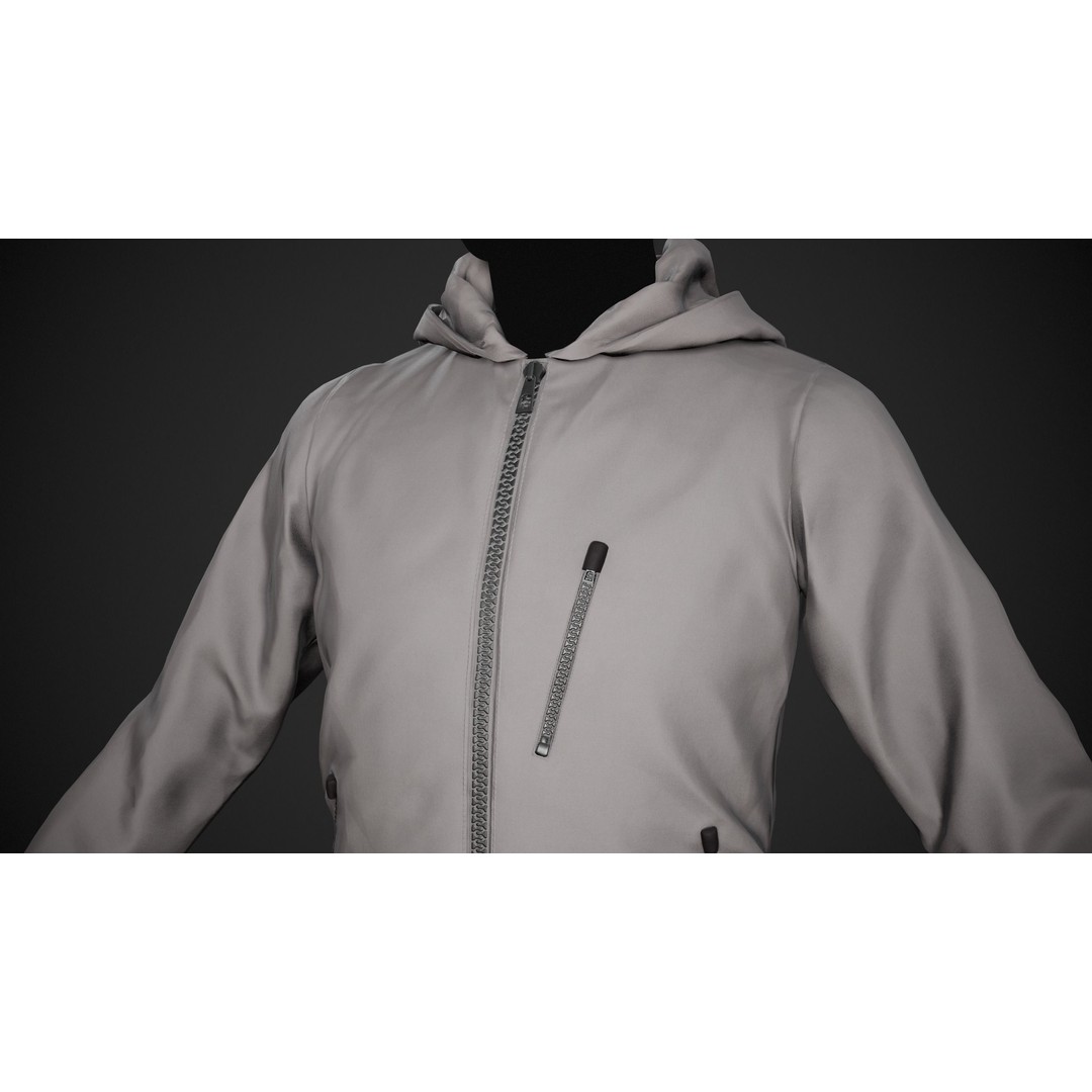 Gray Snowboard Hoodie 3D Model – Low Poly PBR Game Asset, FBX - View 8