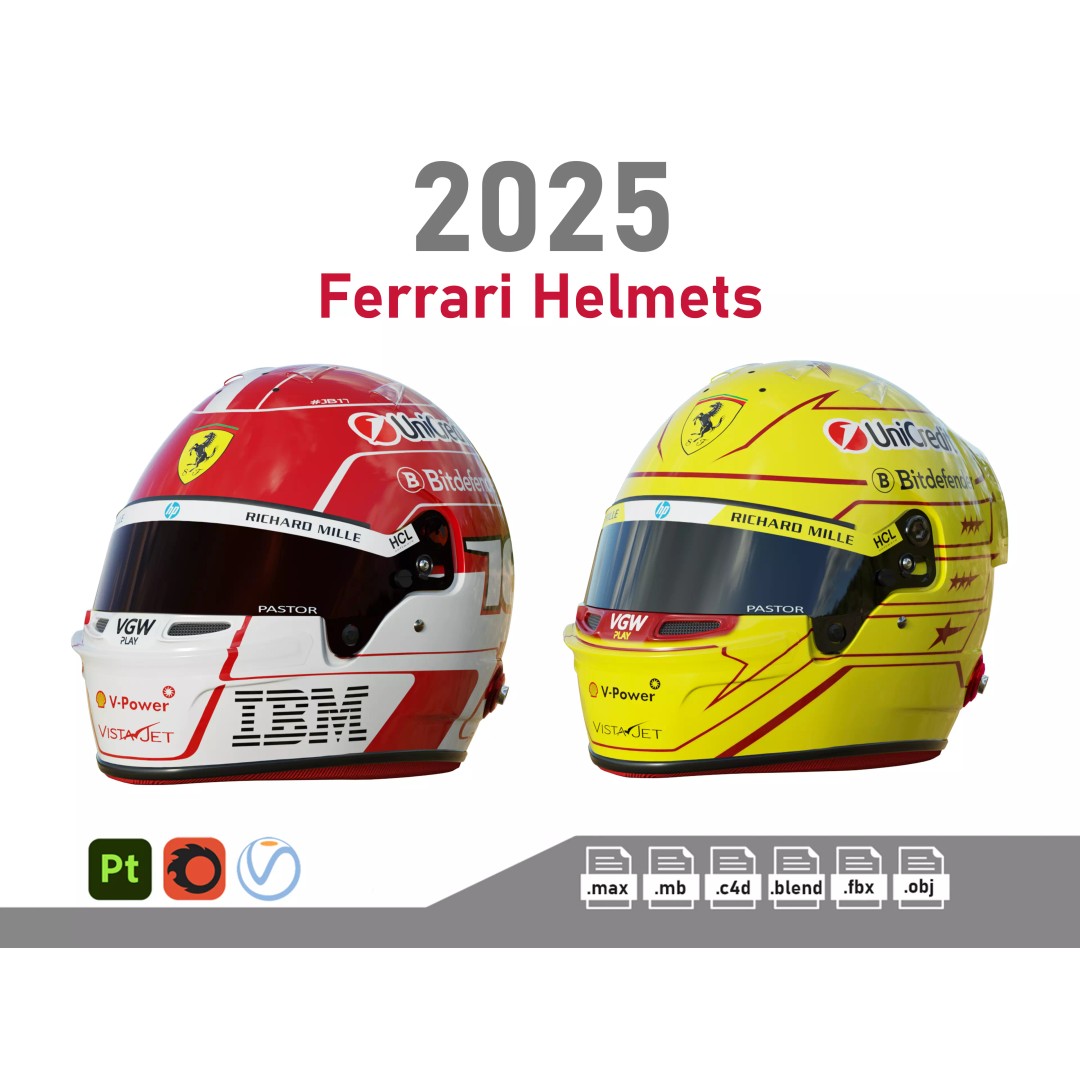 Ferrari Helmet 3D Model – High Detail PBR Asset, FBX, OBJ - View 2