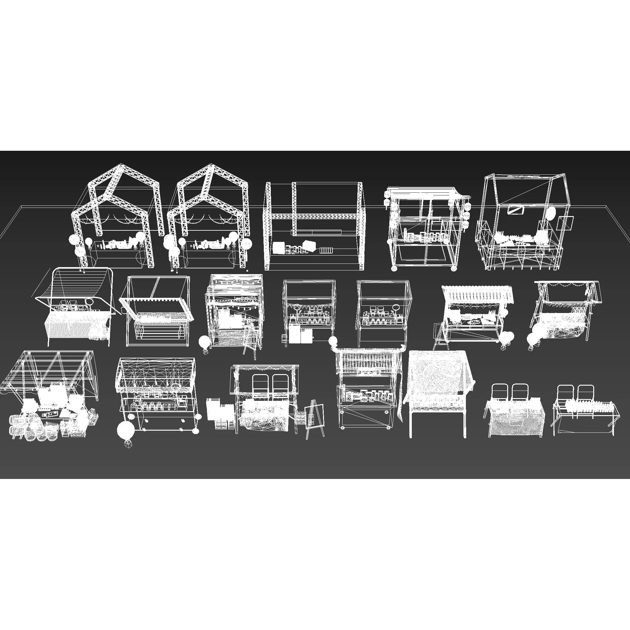 Colorful Street Food Market Stalls - Game-Ready 3D Model