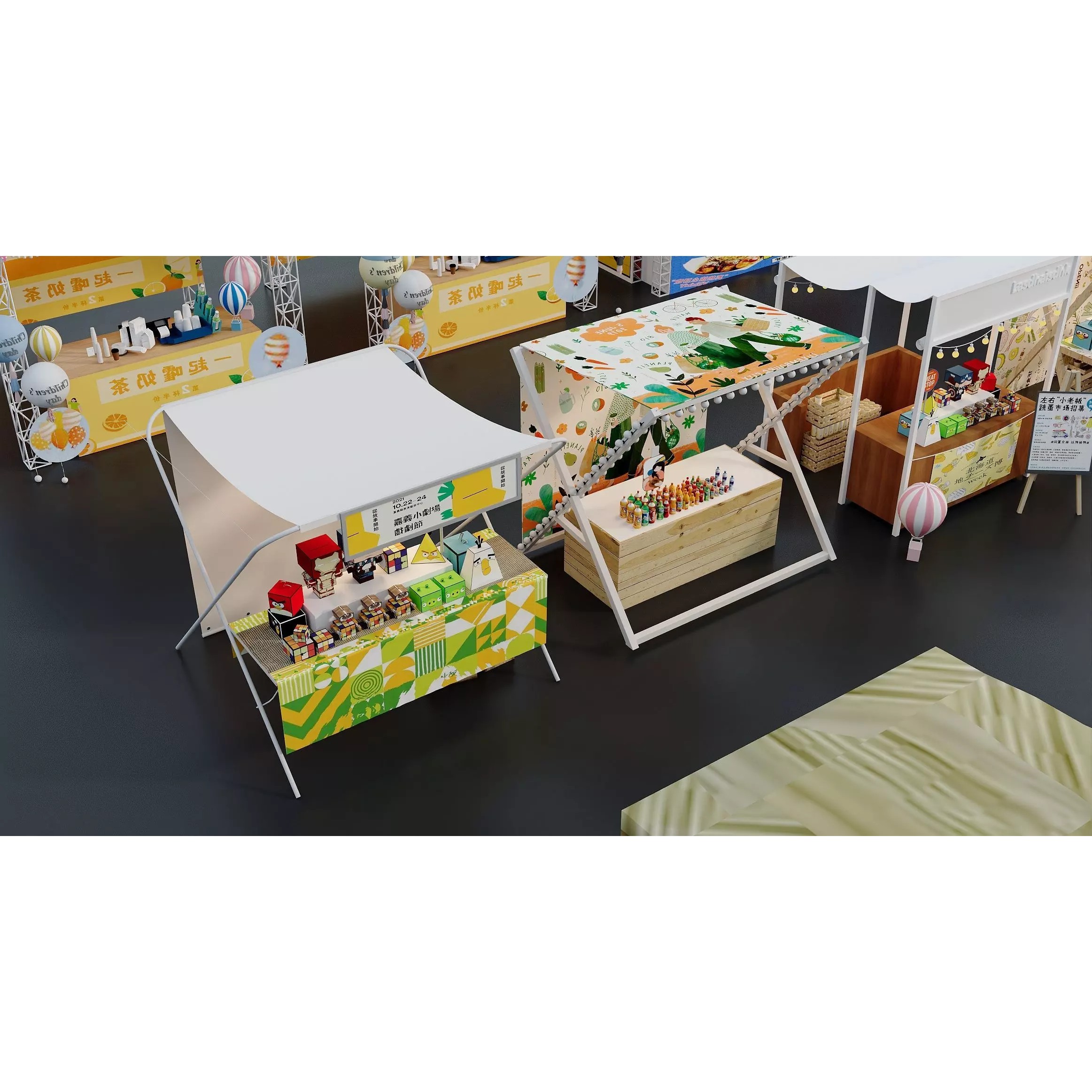 Colorful Street Food Market Stalls - Game-Ready 3D Model - View 11