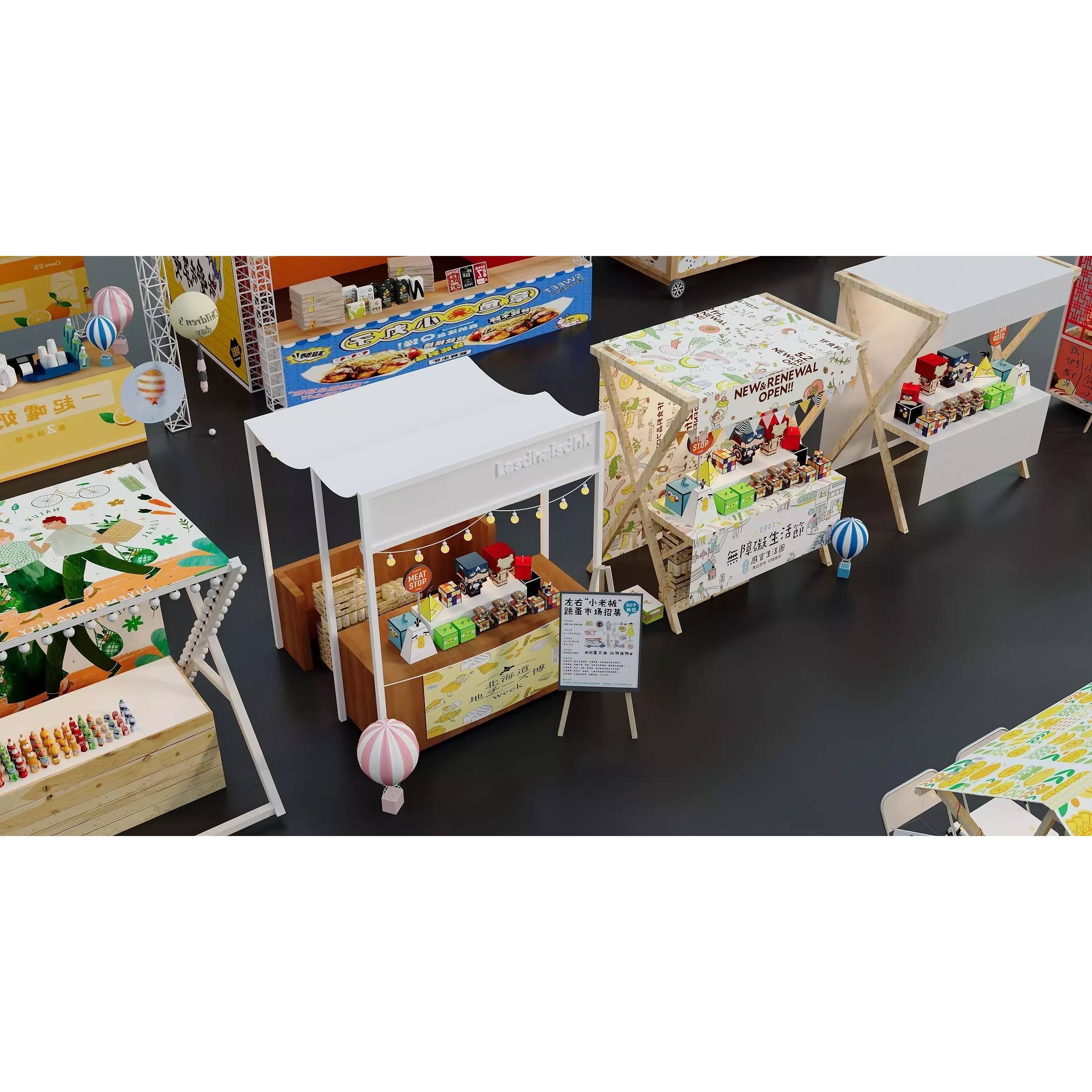 Colorful Street Food Market Stalls - Game-Ready 3D Model - View 12