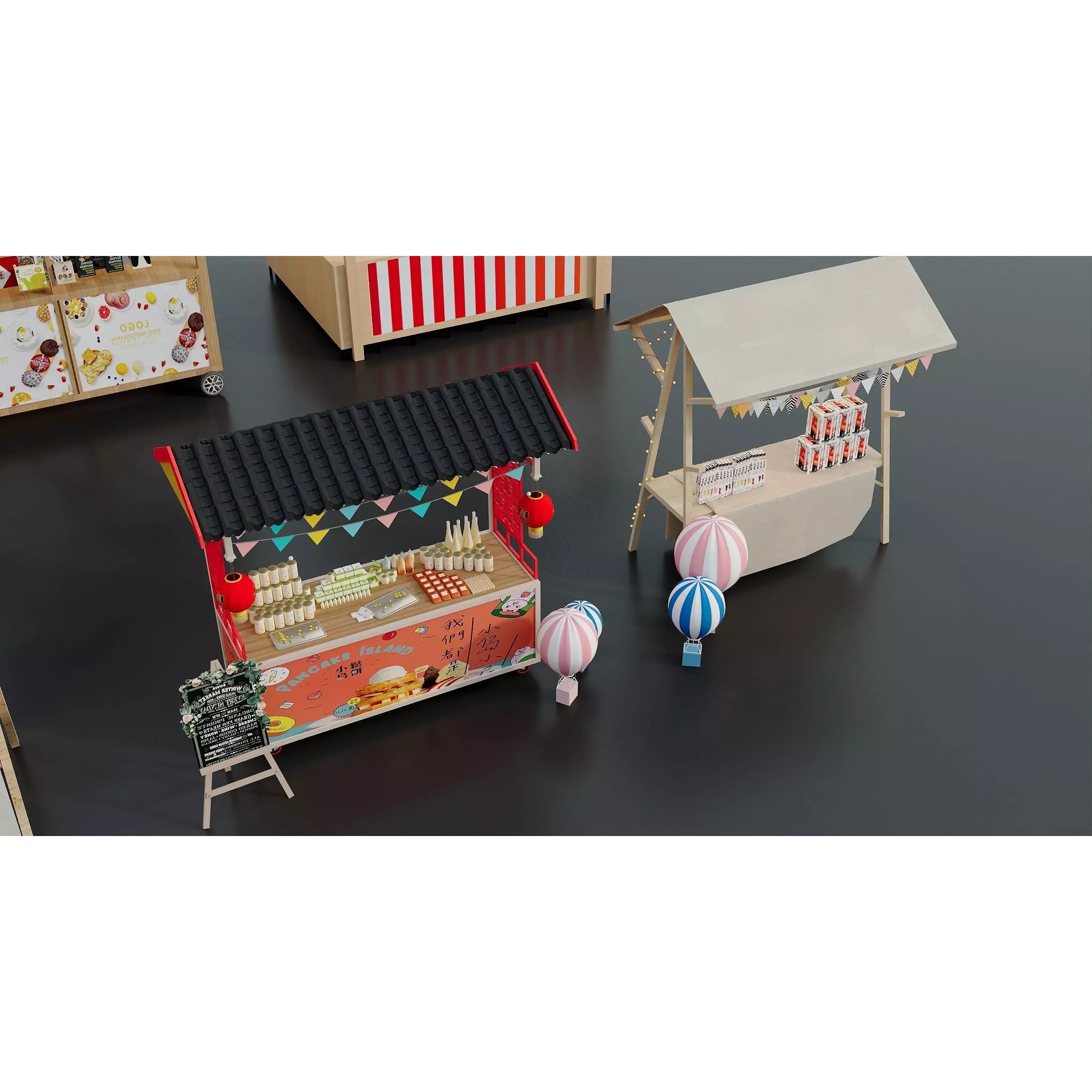 Colorful Street Food Market Stalls - Game-Ready 3D Model - View 13