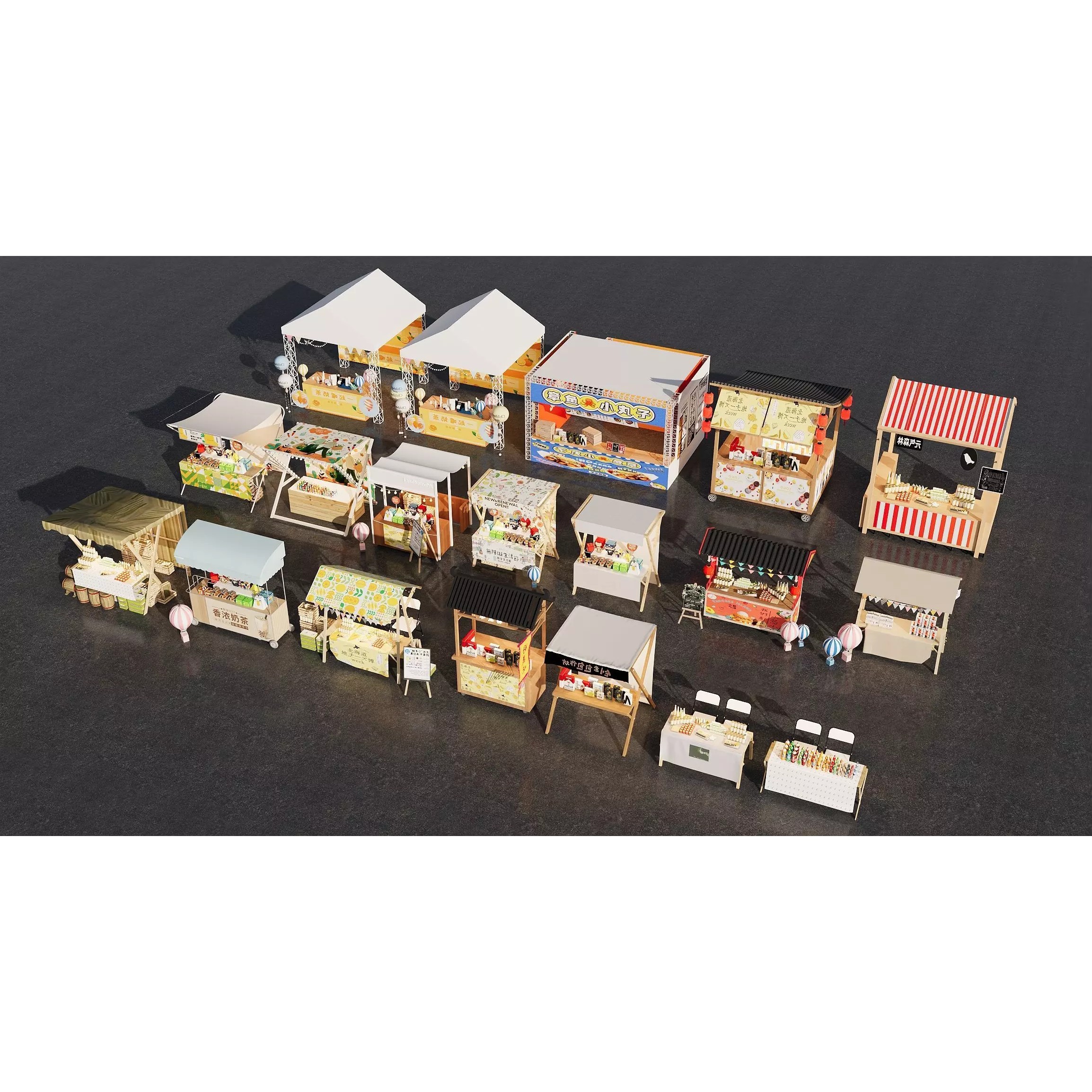 Colorful Street Food Market Stalls - Game-Ready 3D Model - View 14