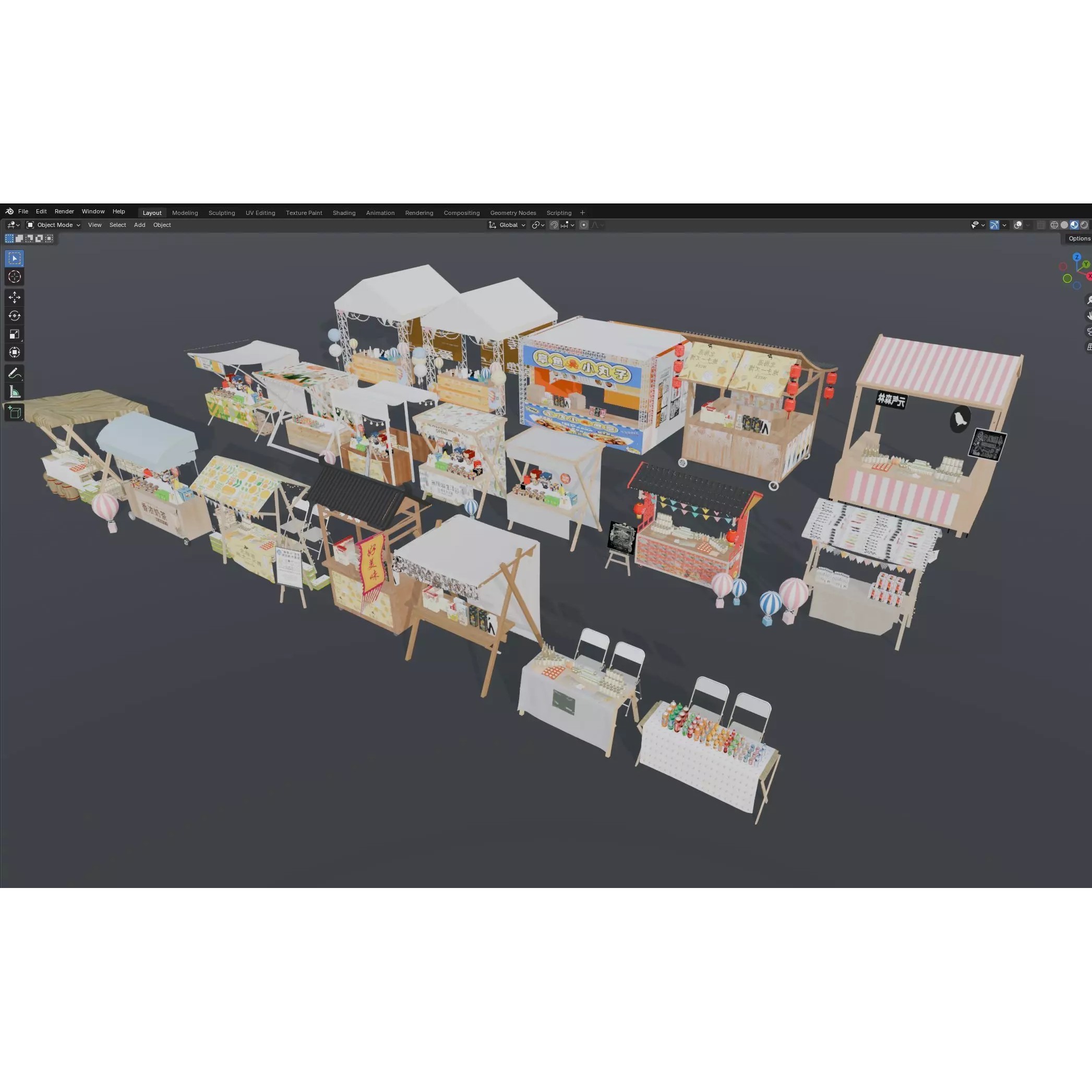 Colorful Street Food Market Stalls - Game-Ready 3D Model - View 15