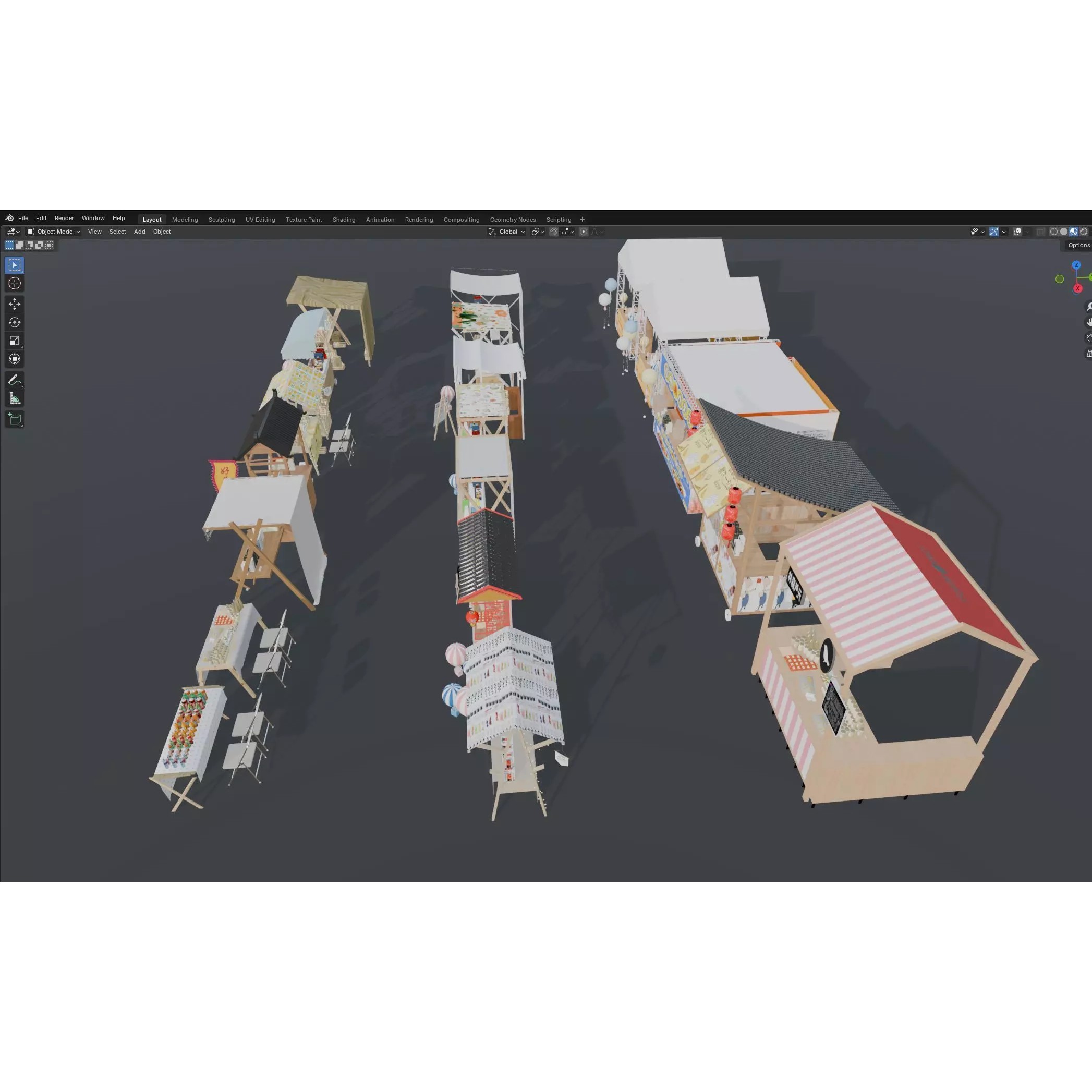 Colorful Street Food Market Stalls - Game-Ready 3D Model - View 16