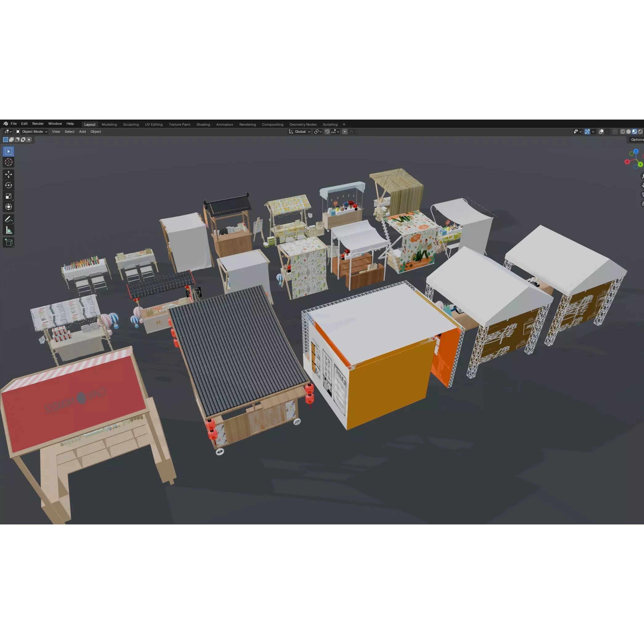 Colorful Street Food Market Stalls - Game-Ready 3D Model - View 17
